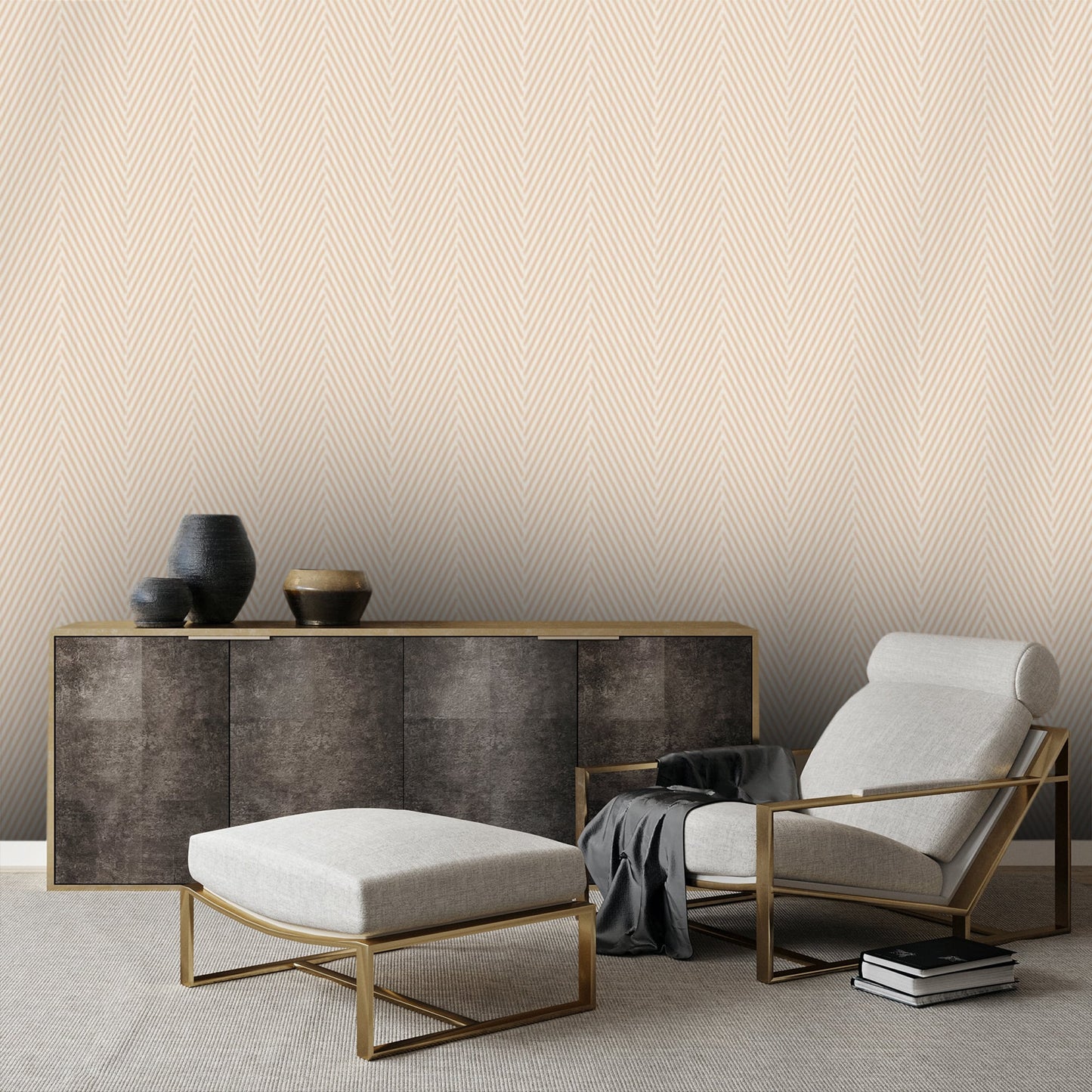 Textured Wallpaper Herringbone|Geometric in Sepia|Beige