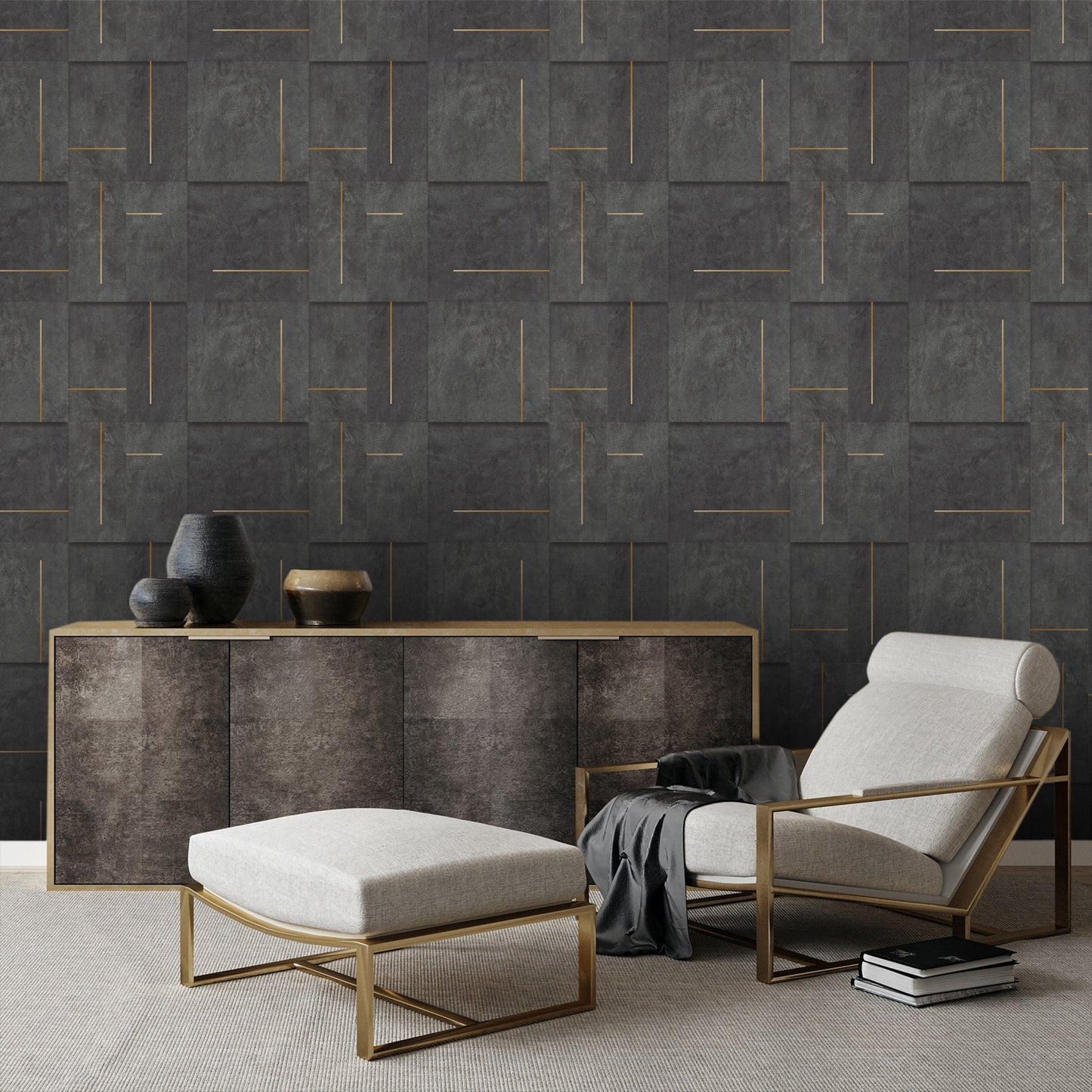 Textured Wallpaper Stone|Abstract in Black|Gold