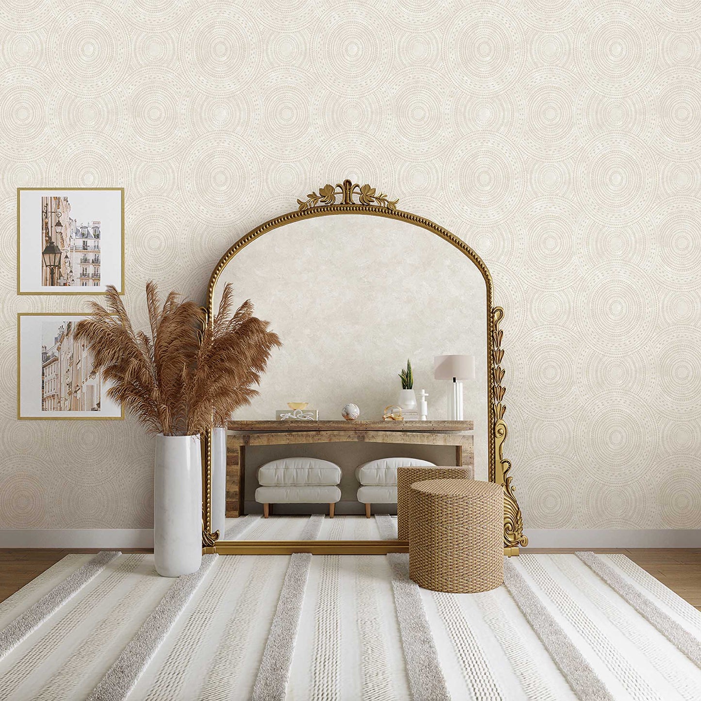 Textured Wallpaper Geometric|Fabric in Beige