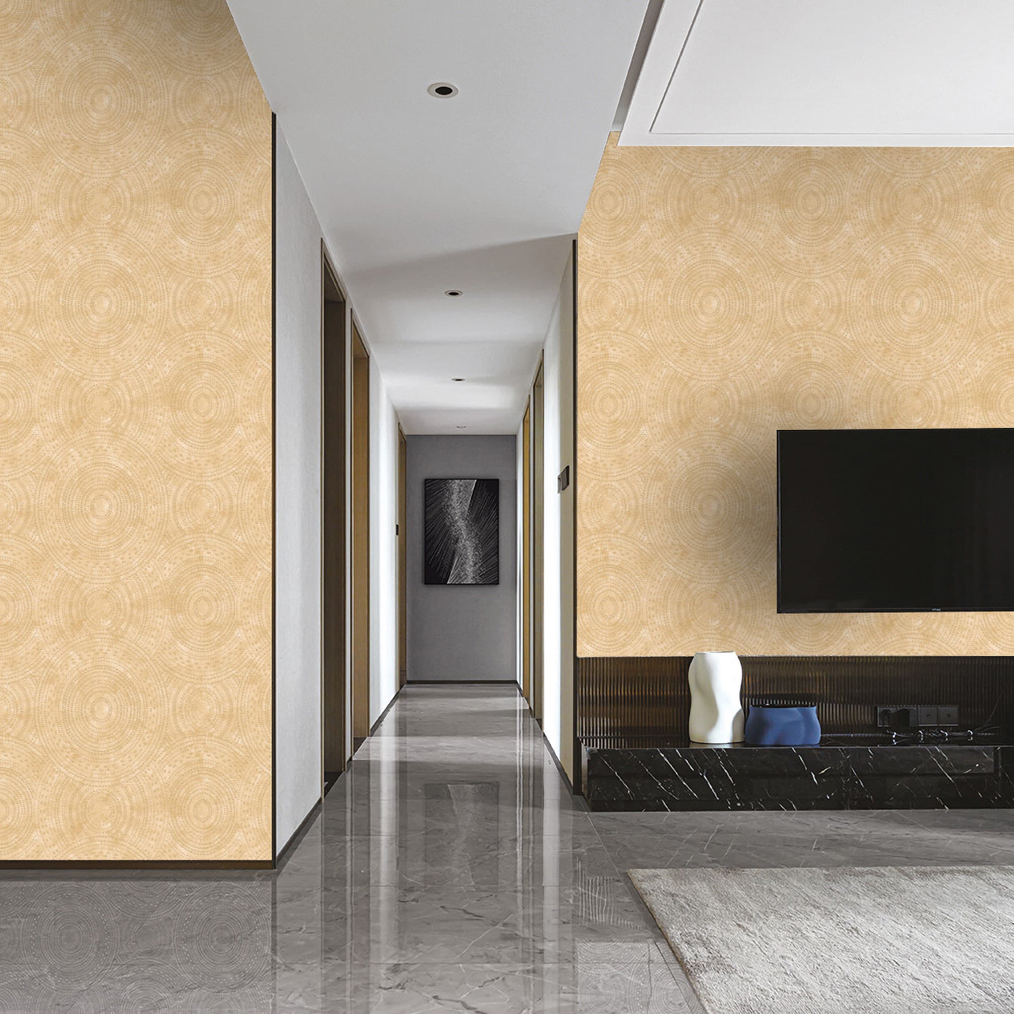 Textured Wallpaper Geometric|Fabric in Peach|Sepia