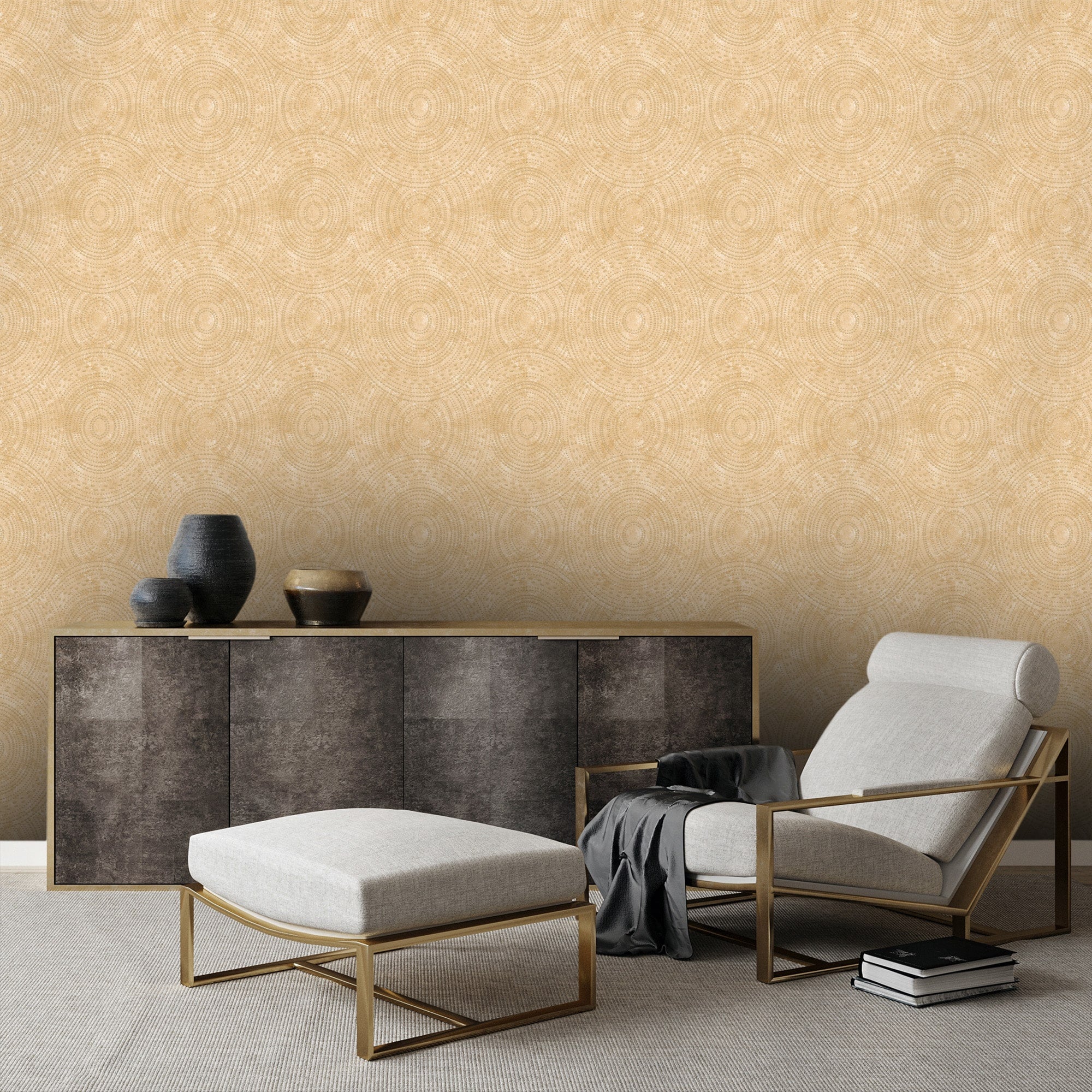 Textured Wallpaper Geometric|Fabric in Peach|Sepia