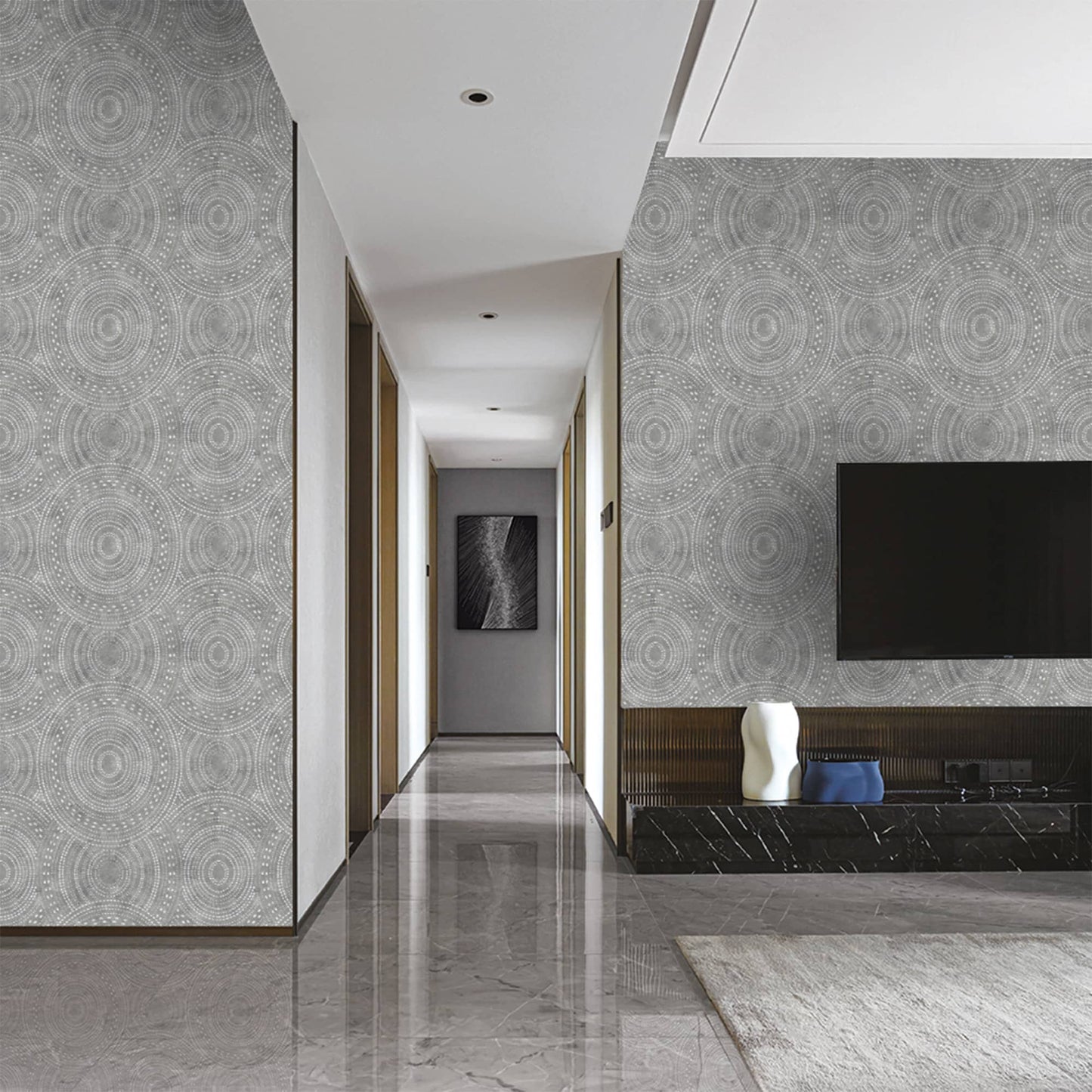 Textured Wallpaper Geometric|Fabric in Charcoal|Grey