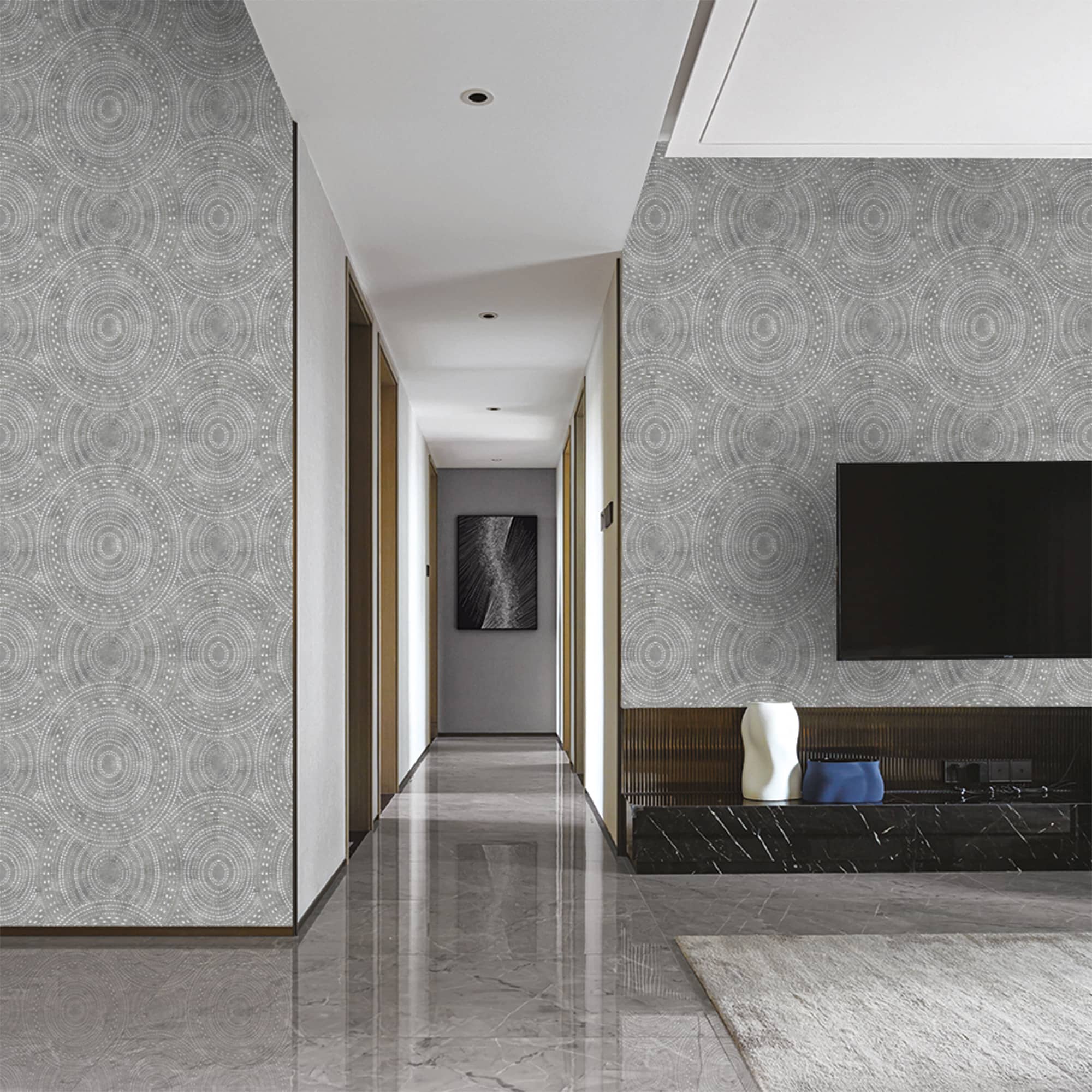 Textured Wallpaper Geometric|Fabric in Charcoal|Grey