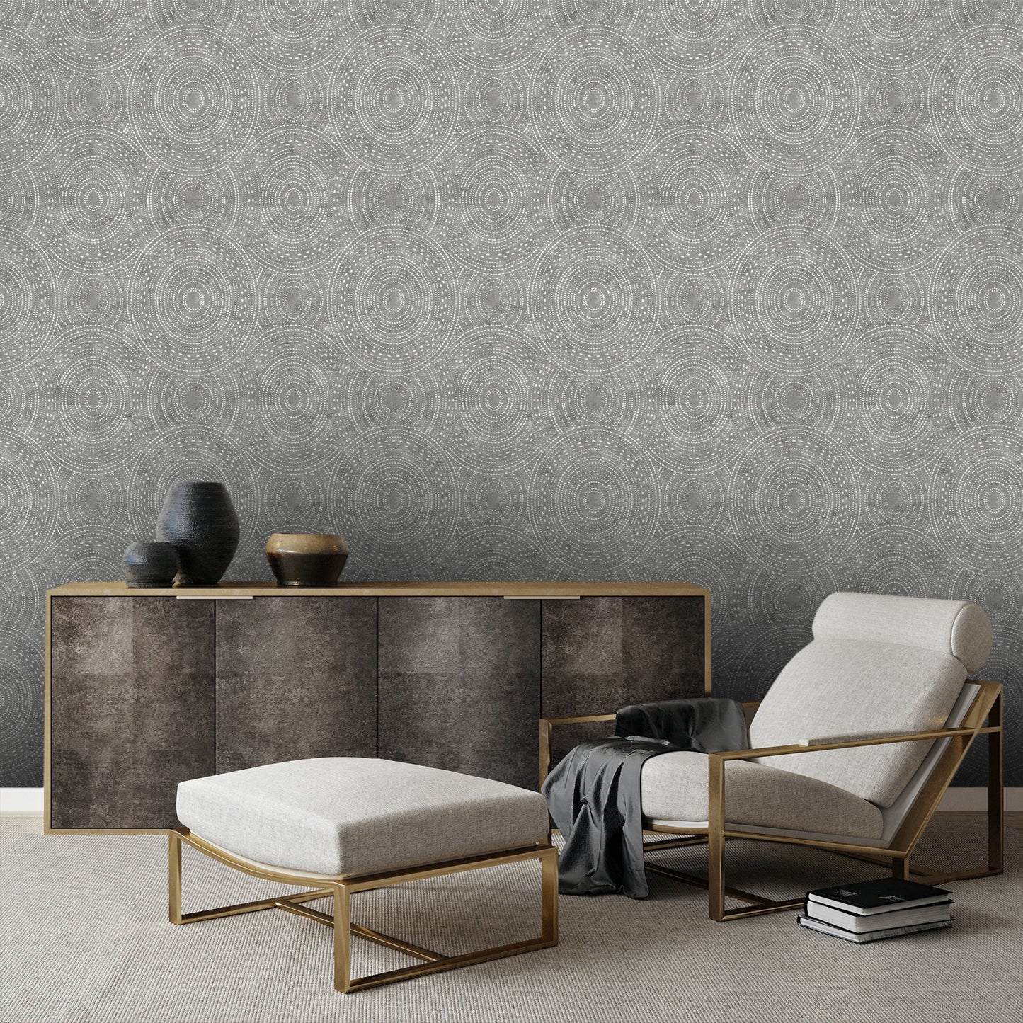 Textured Wallpaper Geometric|Fabric in Charcoal|Grey