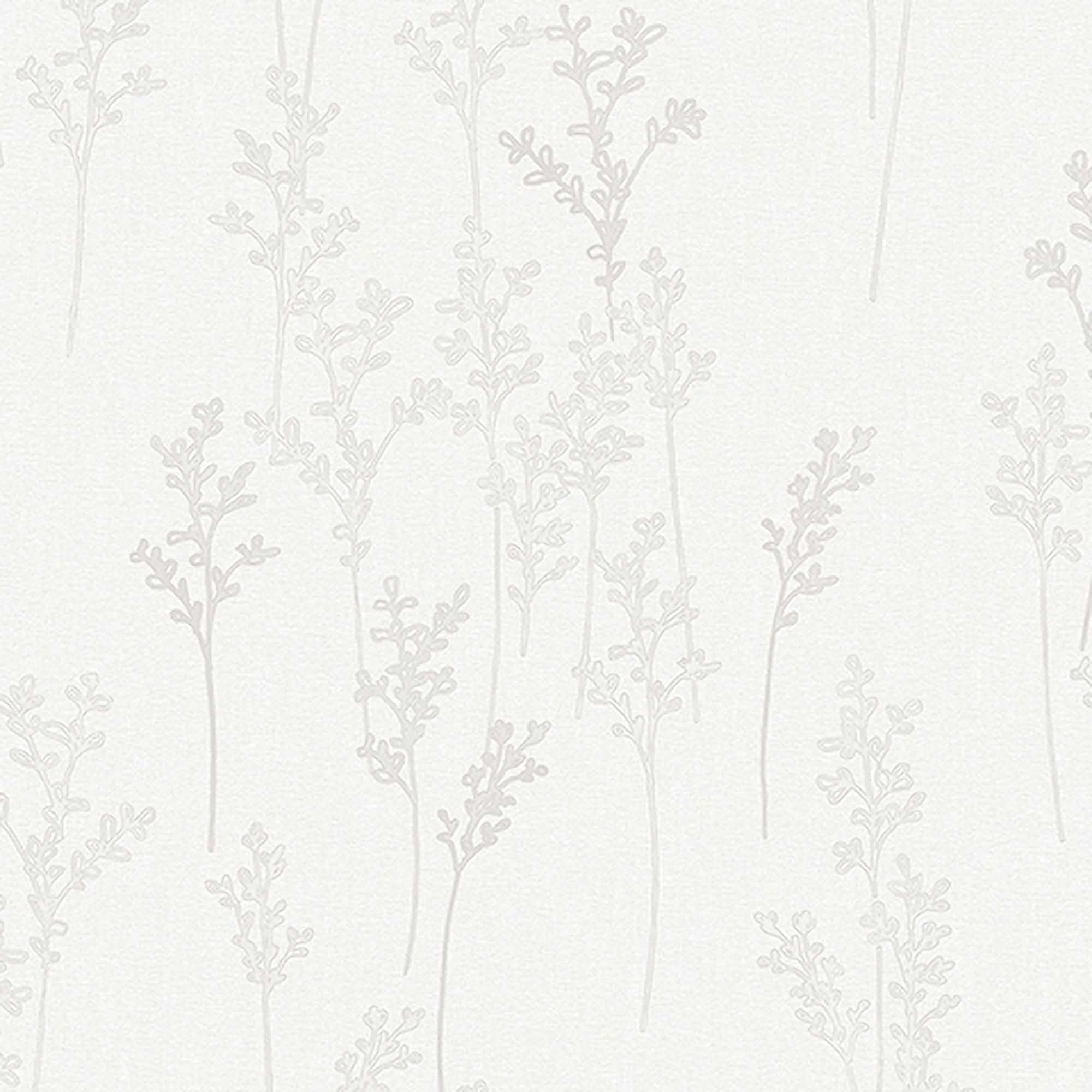 Textured Wallpaper Floral in White|Silver