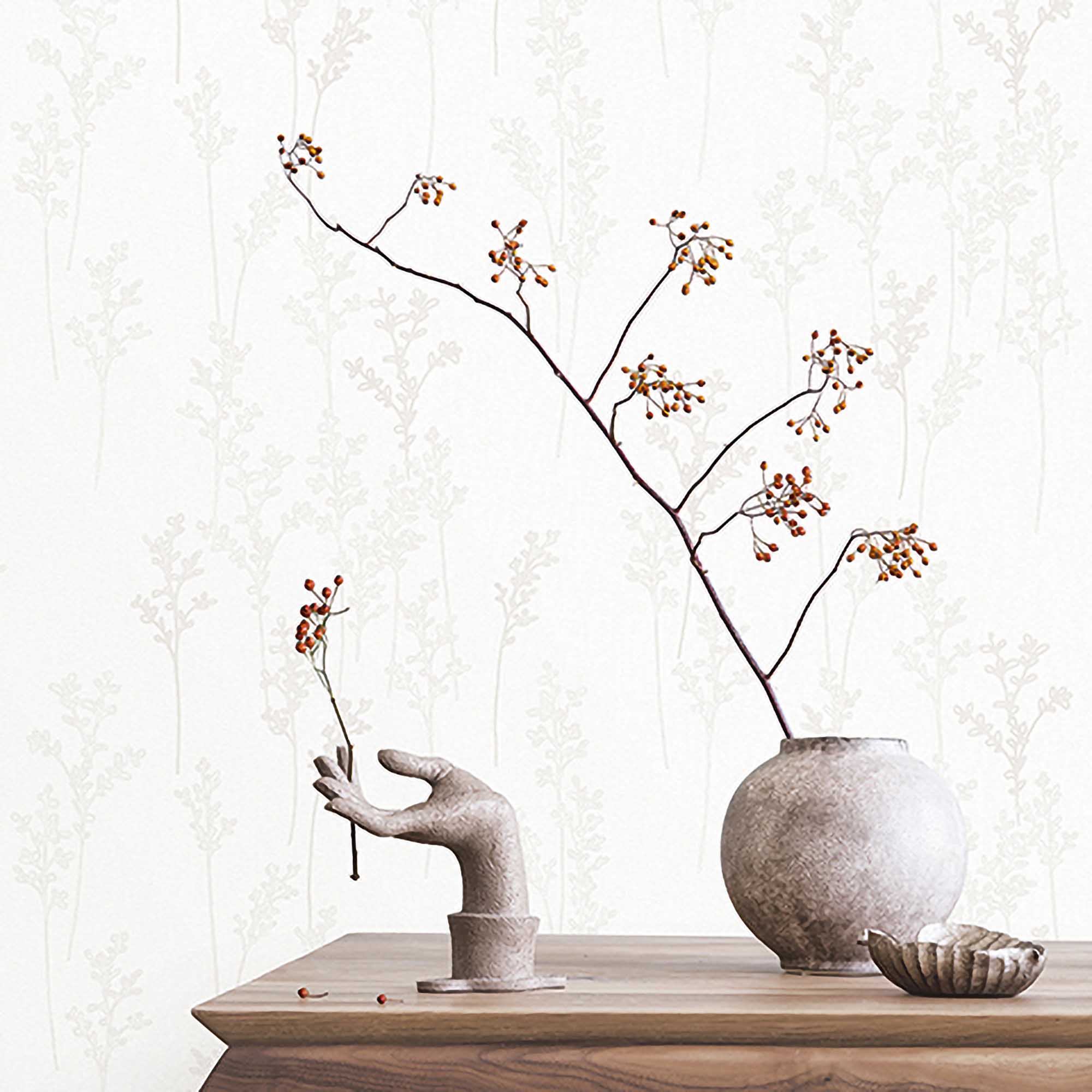 Textured Wallpaper Floral in White|Silver