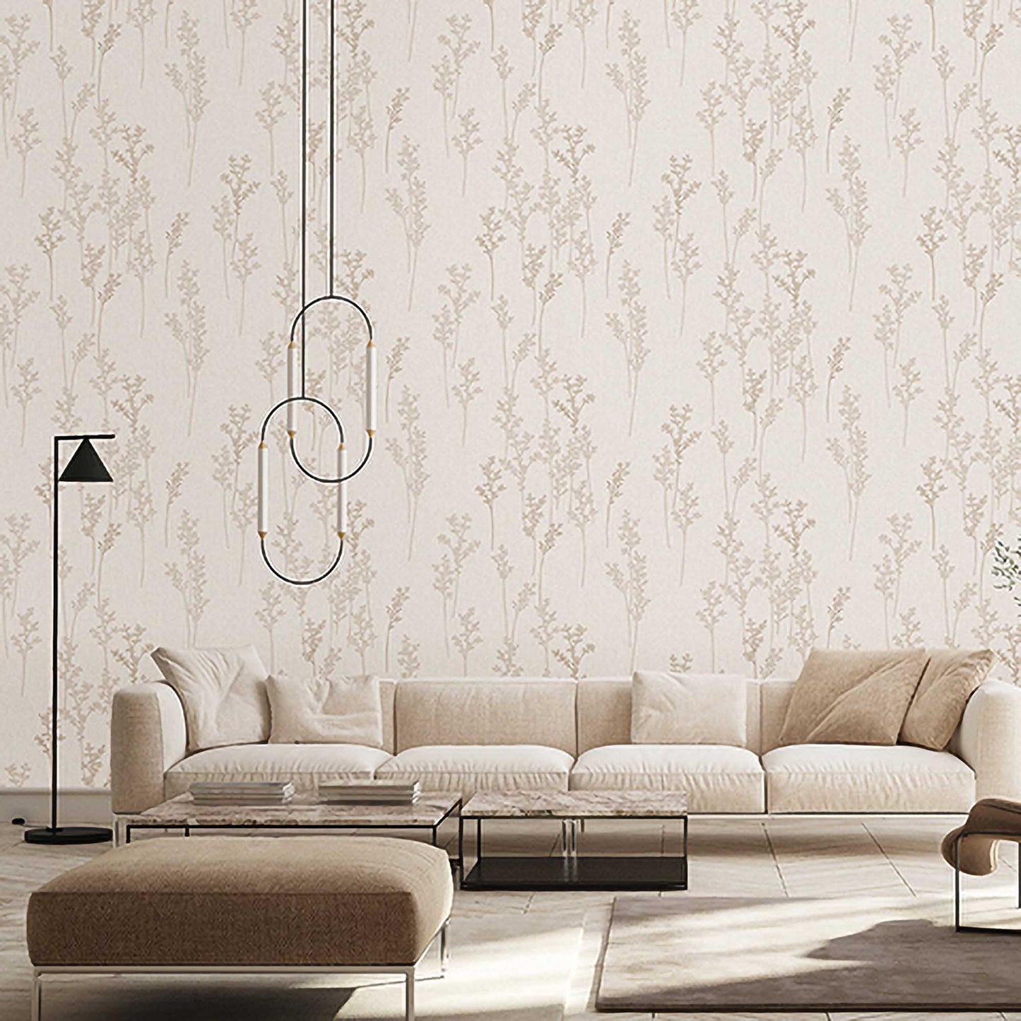 Textured Wallpaper Floral in Cream