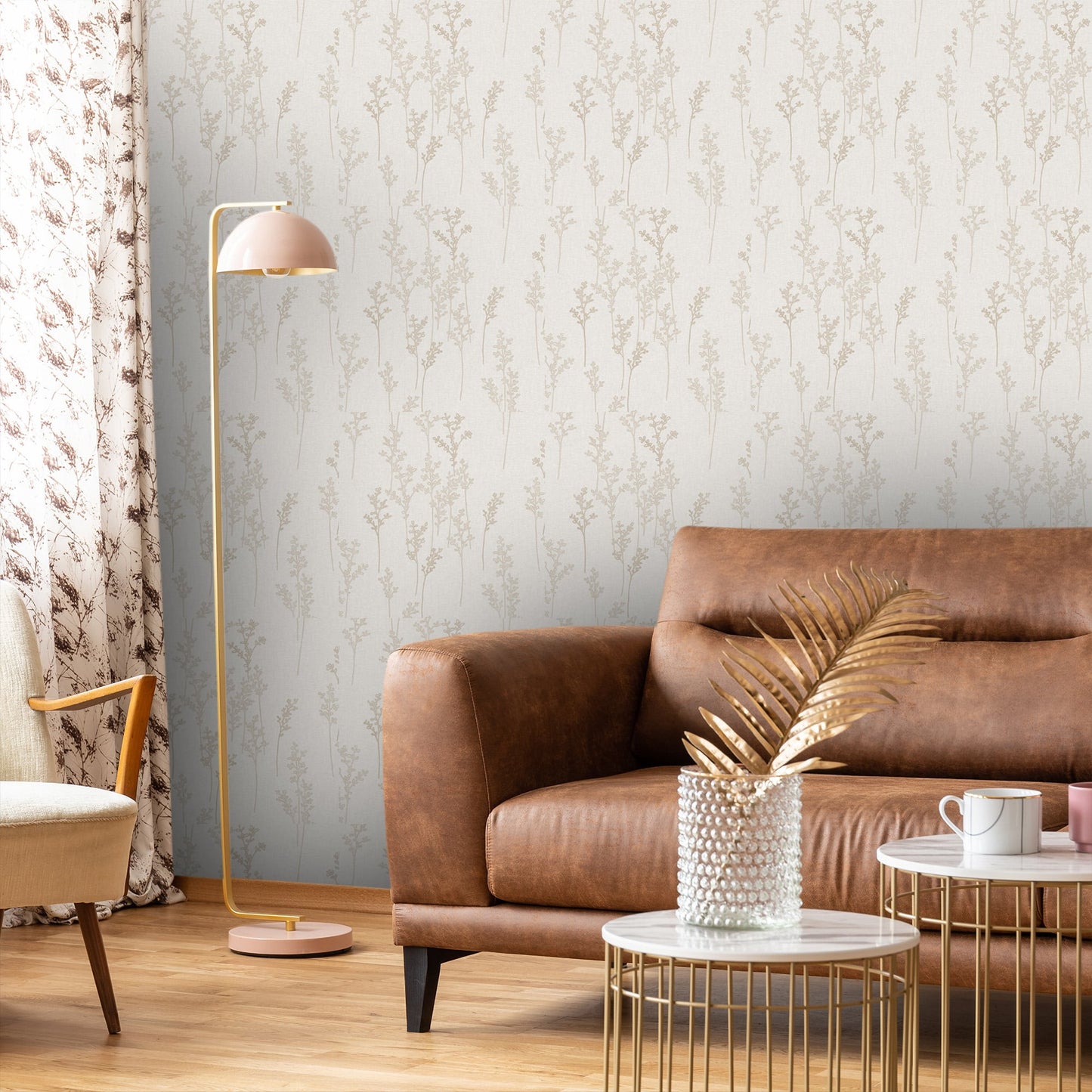 Textured Wallpaper Floral in Cream