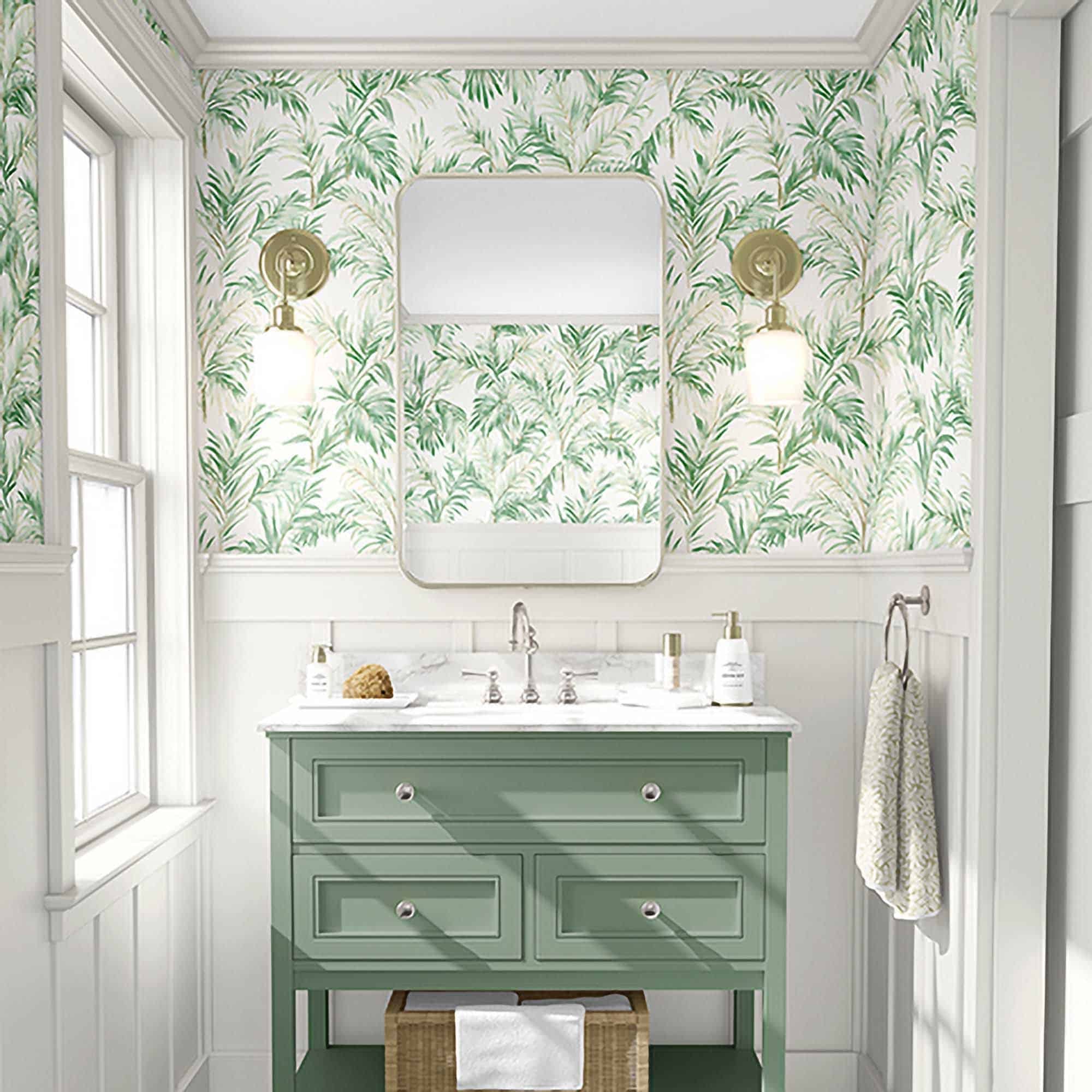 Textured Wallpaper Floral in White|Green