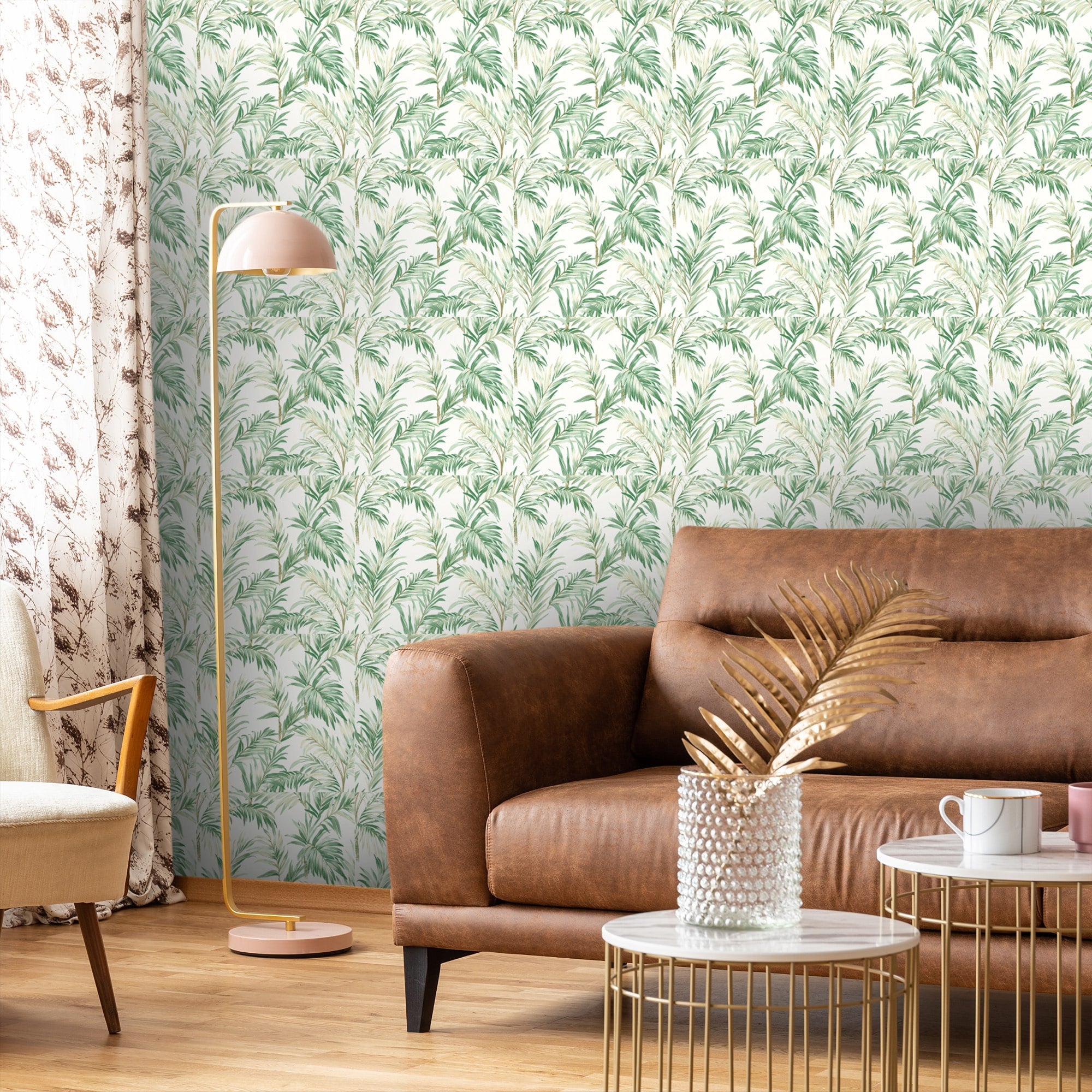 Textured Wallpaper Floral in White|Green