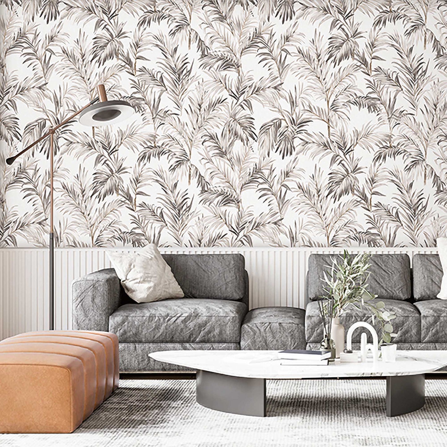 Textured Wallpaper Floral in Grey|White