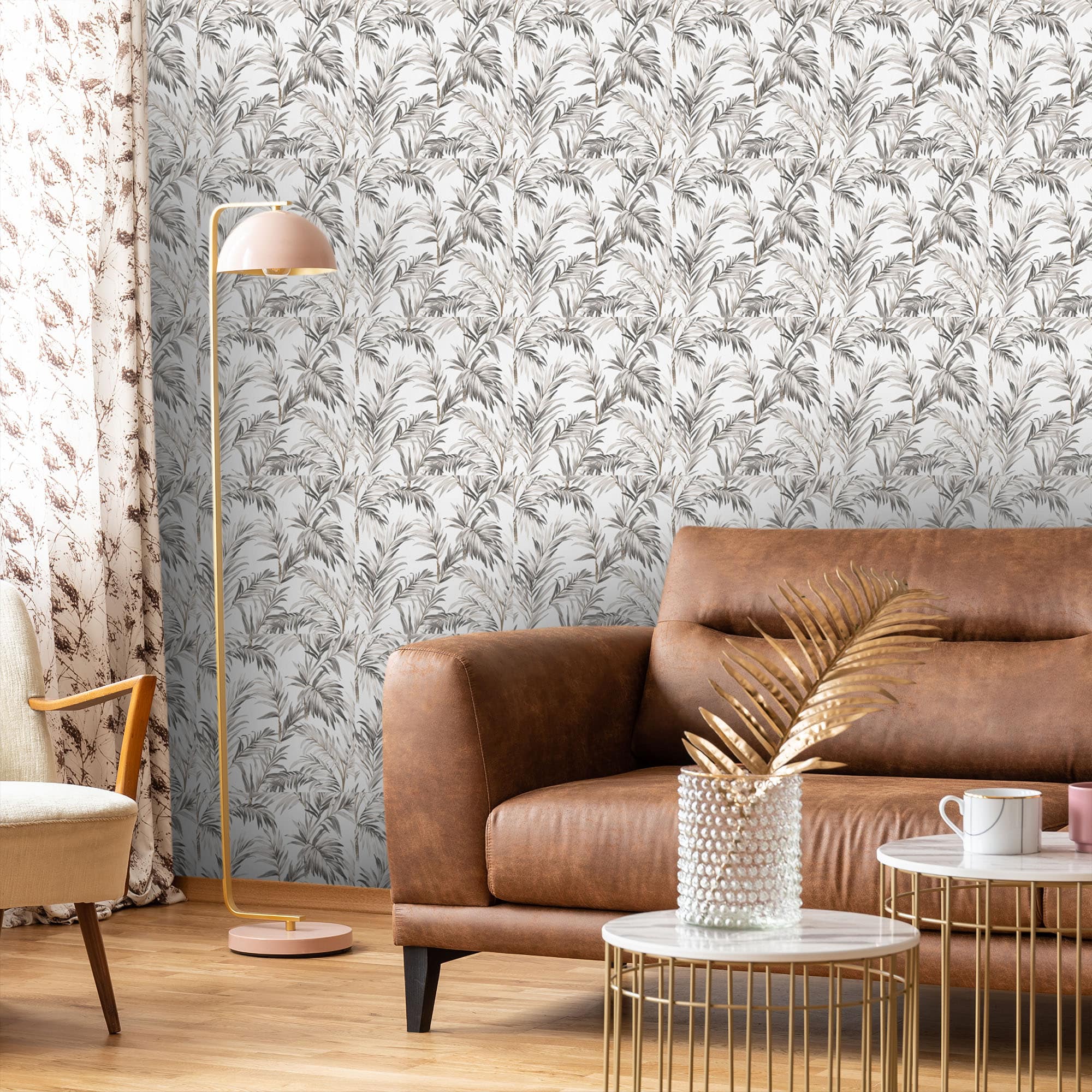 Textured Wallpaper Floral in Grey|White