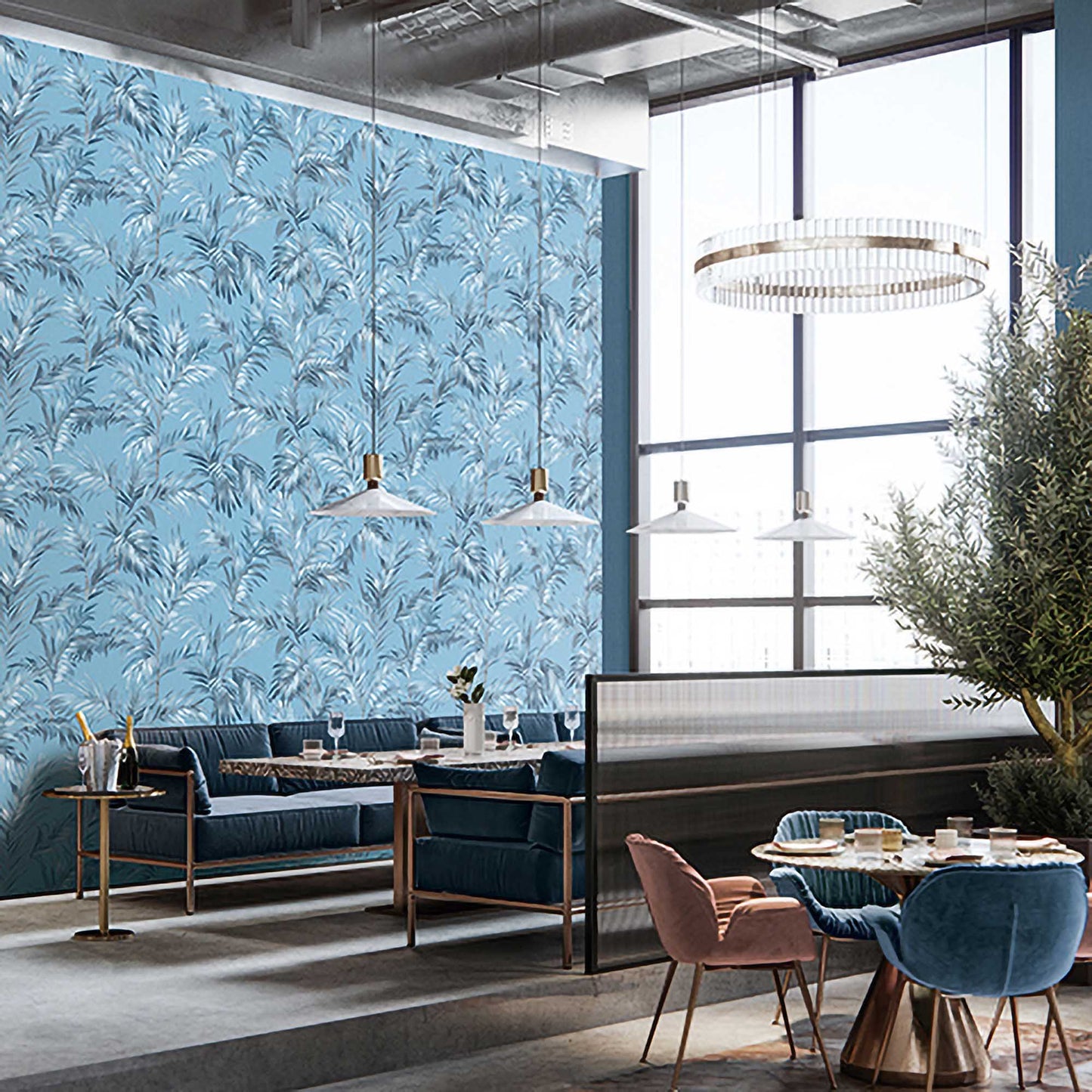 Textured Wallpaper Floral in Blue