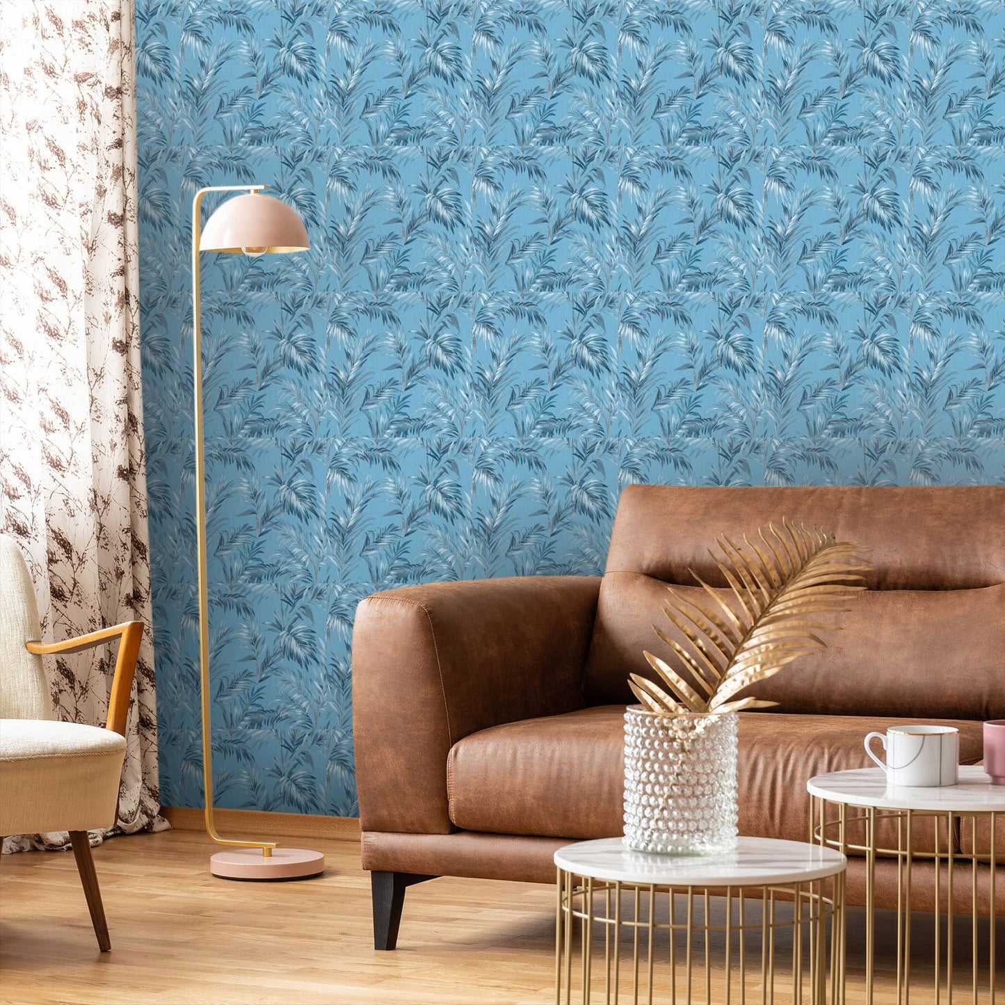 Textured Wallpaper Floral in Blue