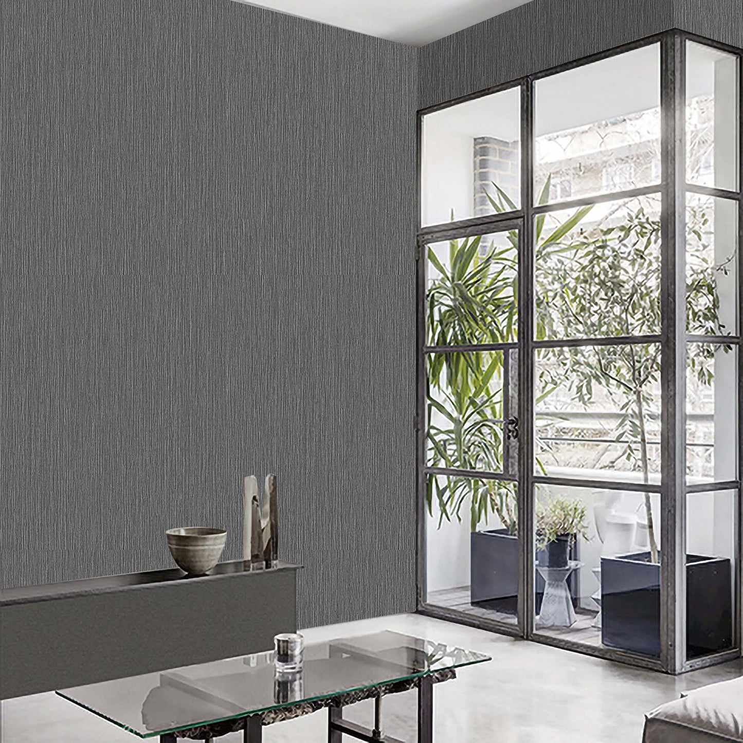 Textured Wallpaper Fabric in Black|Charcoal|Grey