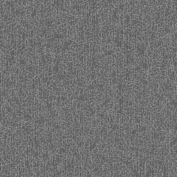 Textured Wallpaper Fabric|Floral in Black|Silver