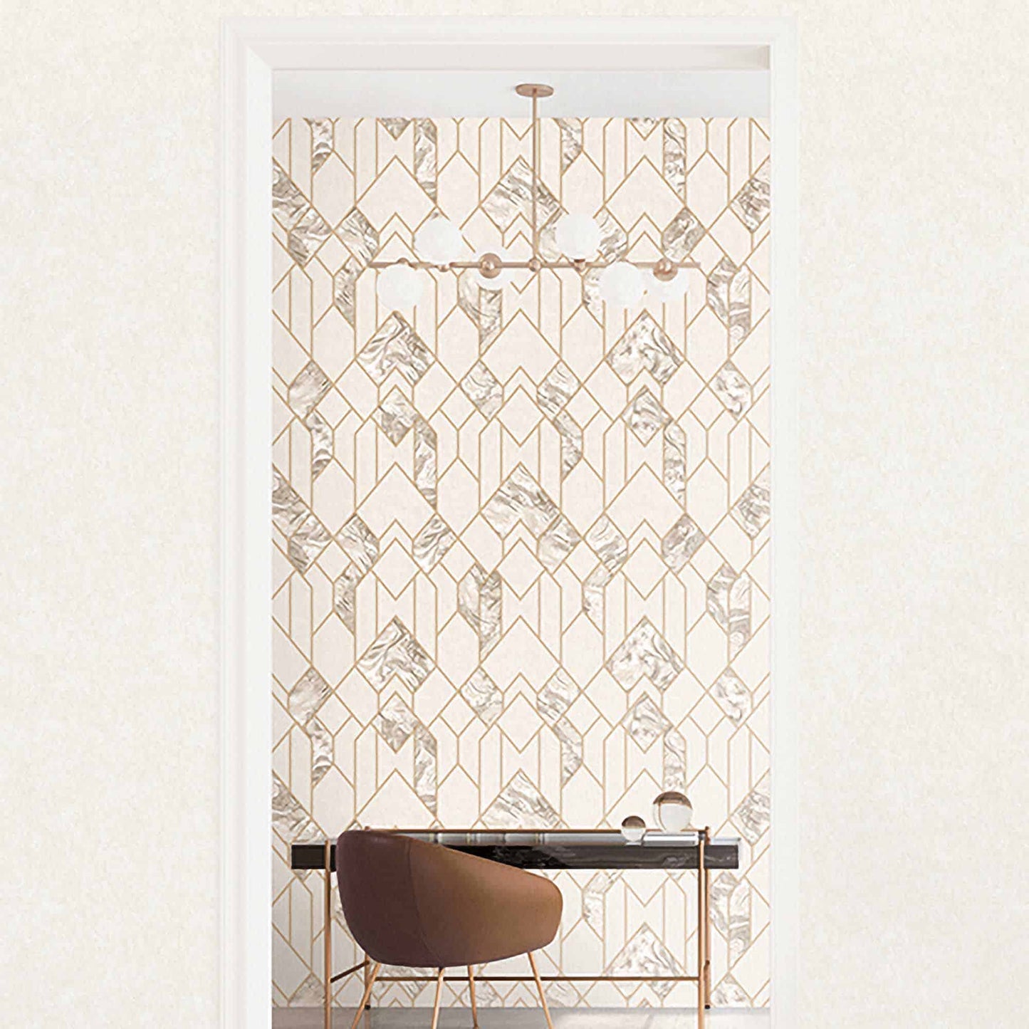 Textured Wallpaper Trellis in Gold|Beige