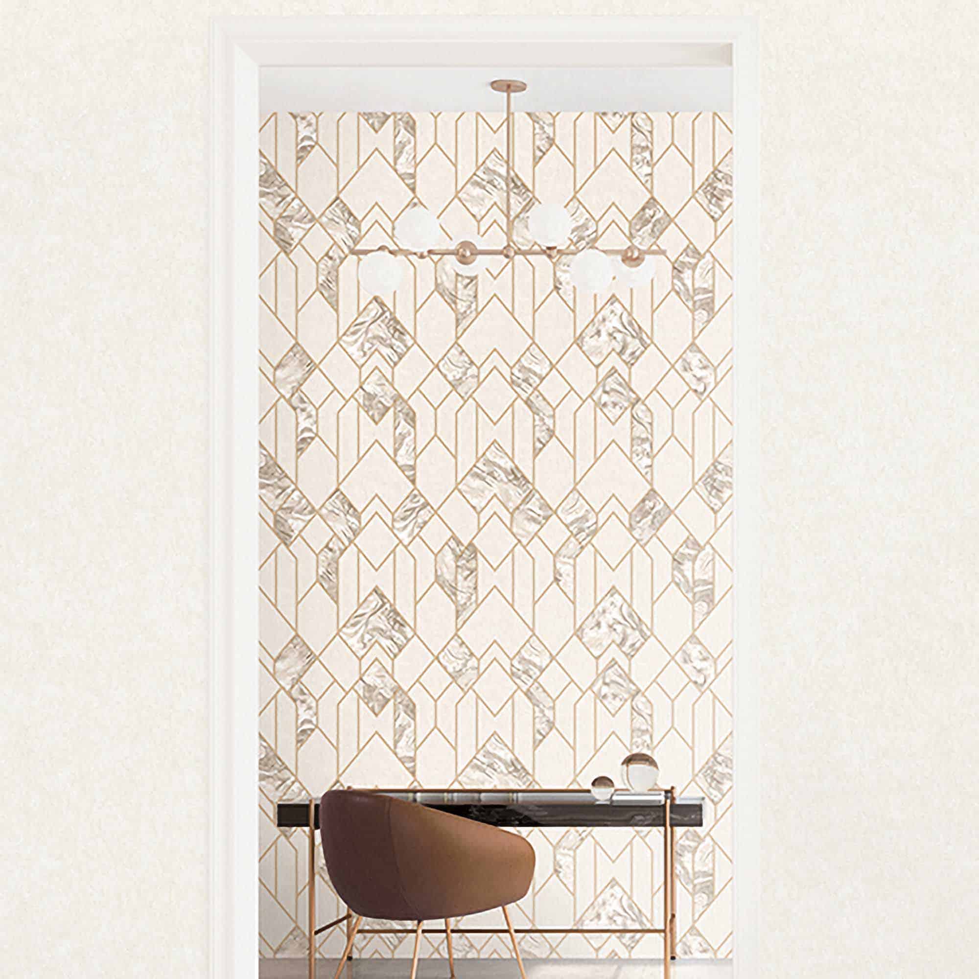 Textured Wallpaper Trellis in Gold|Beige
