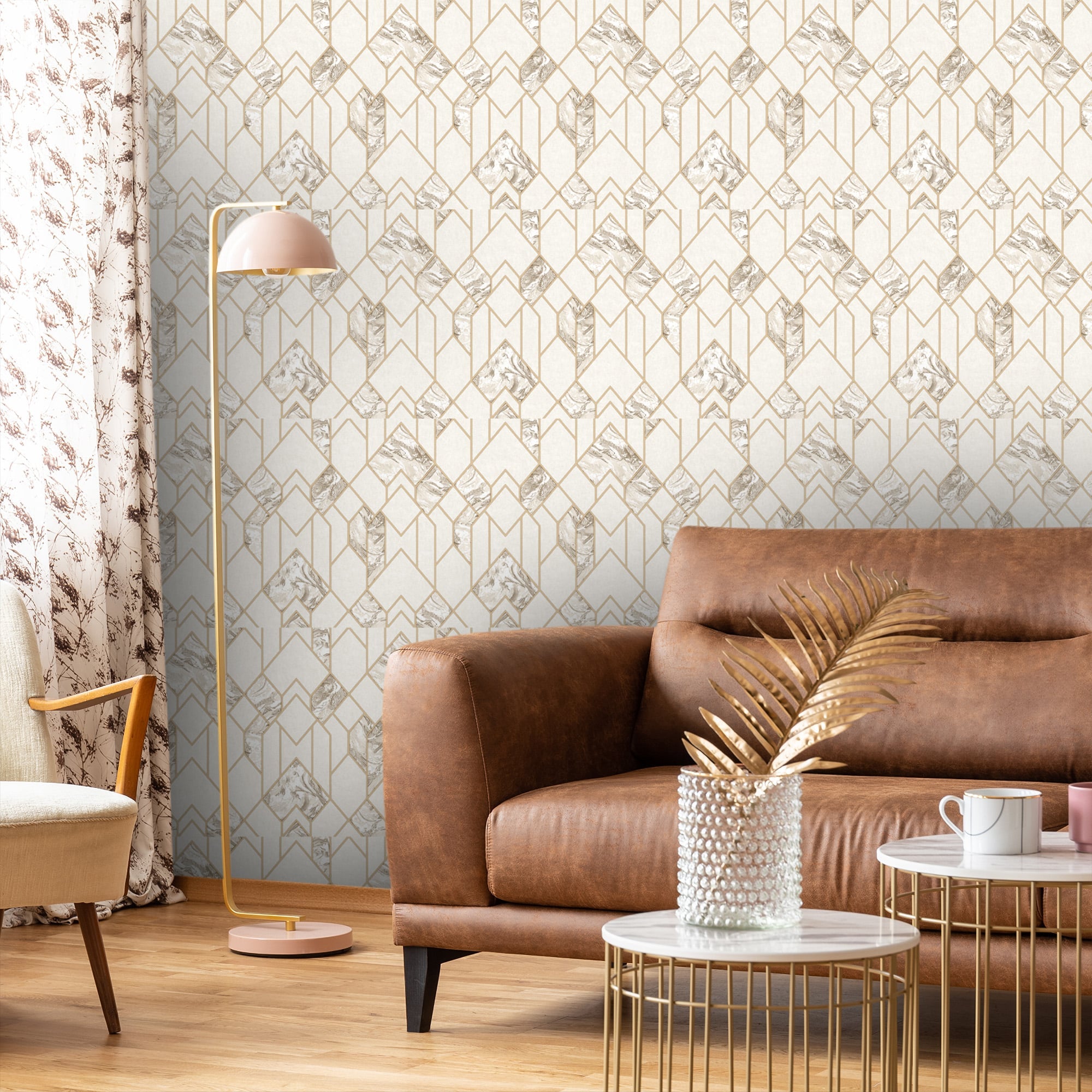 Textured Wallpaper Trellis in Gold|Beige