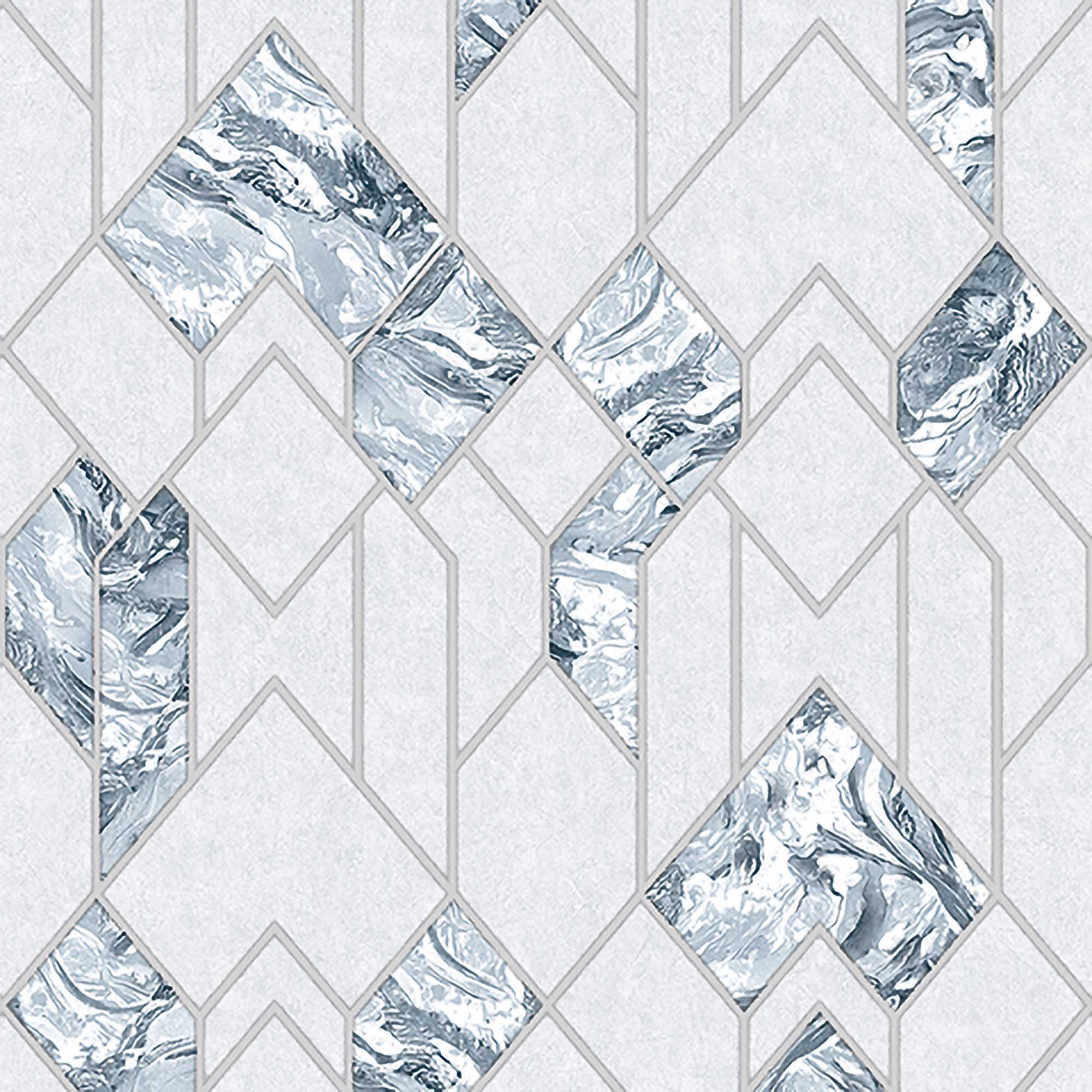 Textured Wallpaper Trellis in Blue|Silver