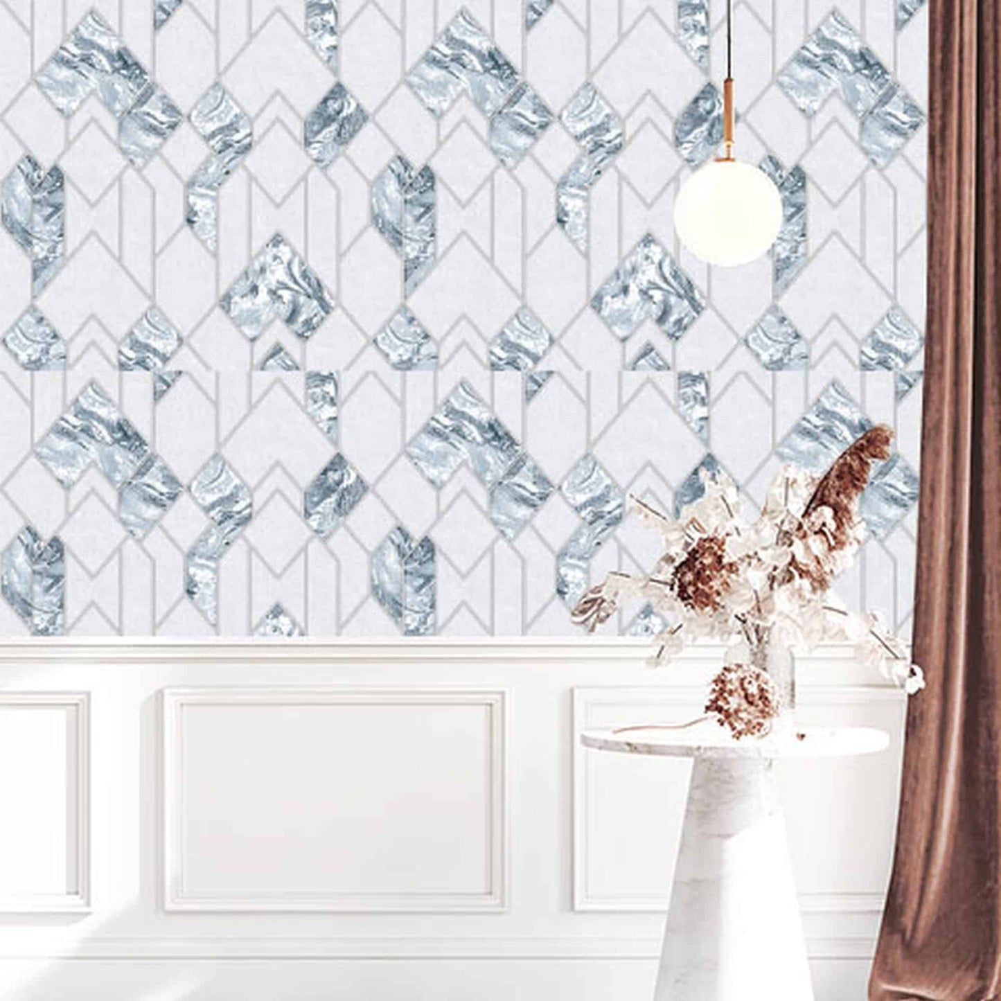 Textured Wallpaper Trellis in Blue|Silver