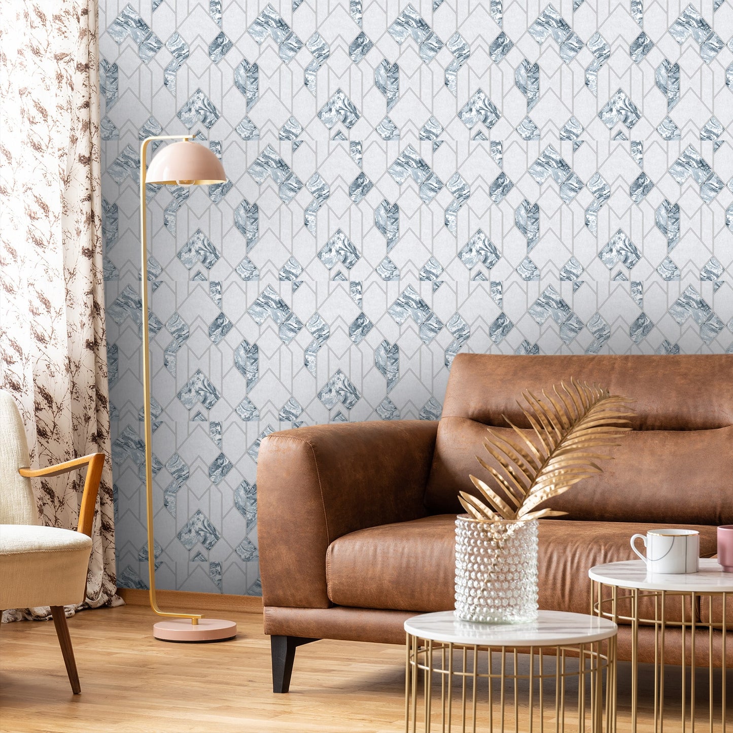 Textured Wallpaper Trellis in Blue|Silver