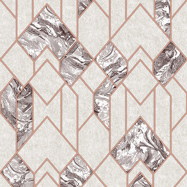Textured Wallpaper Trellis in Grey|Rose Gold