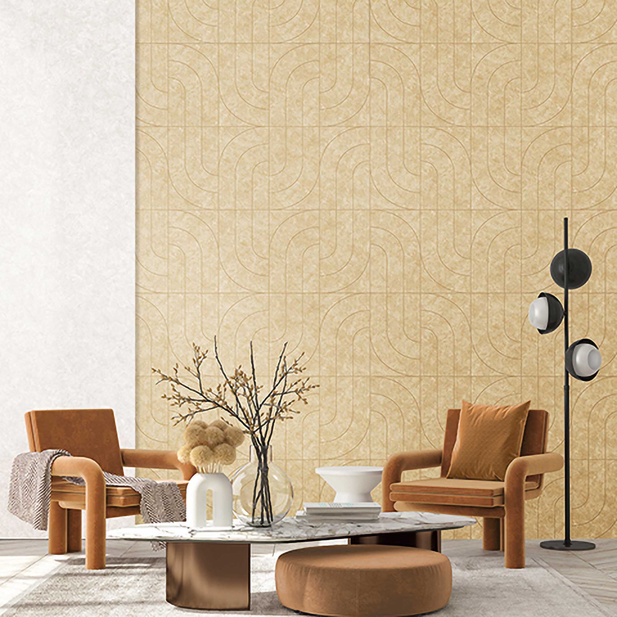 Textured Wallpaper Abstract|Plastered|Grunge|Geometric in Yellow|Beige