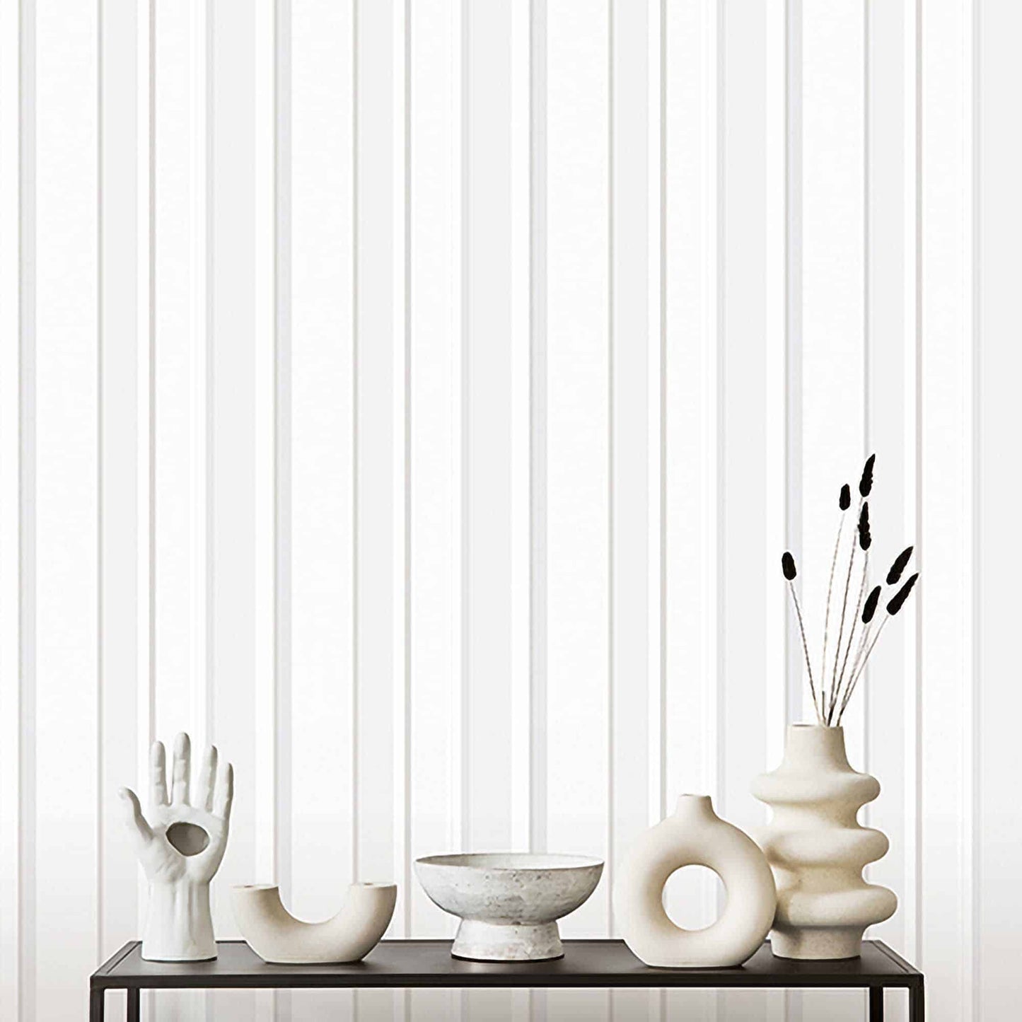 Textured Wallpaper Stripes in White|Silver