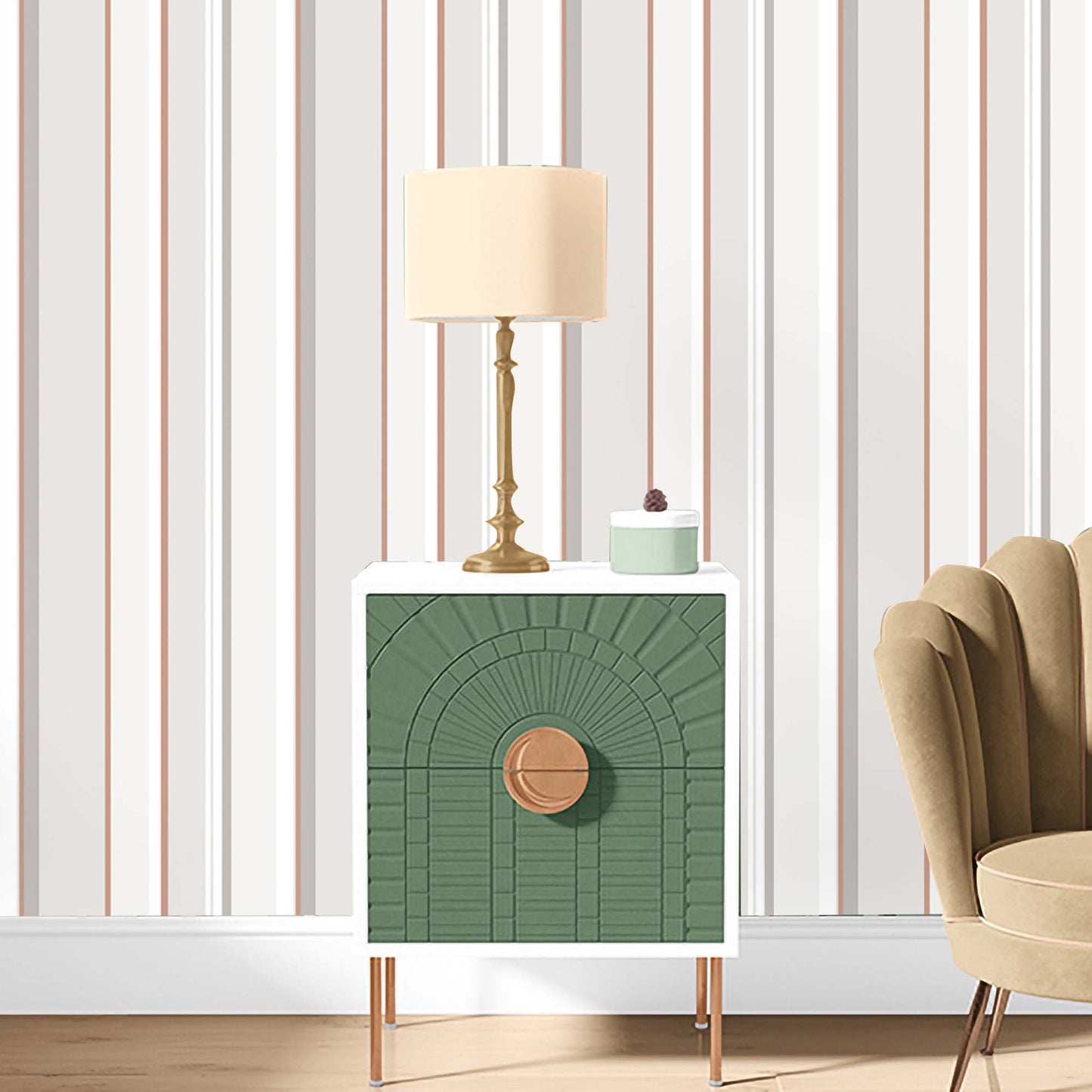 Textured Wallpaper Stripes in Copper|Grey