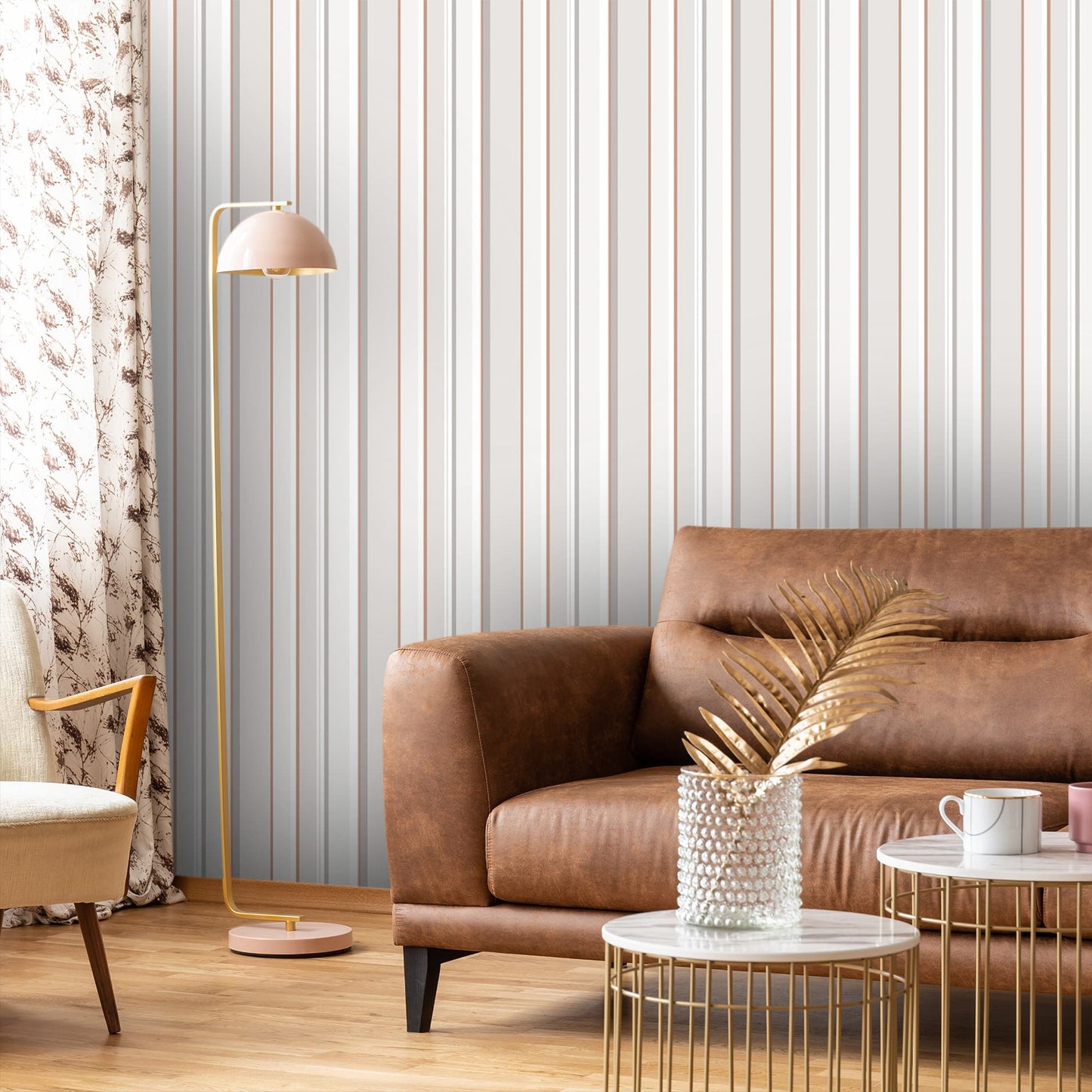 Textured Wallpaper Stripes in Copper|Grey