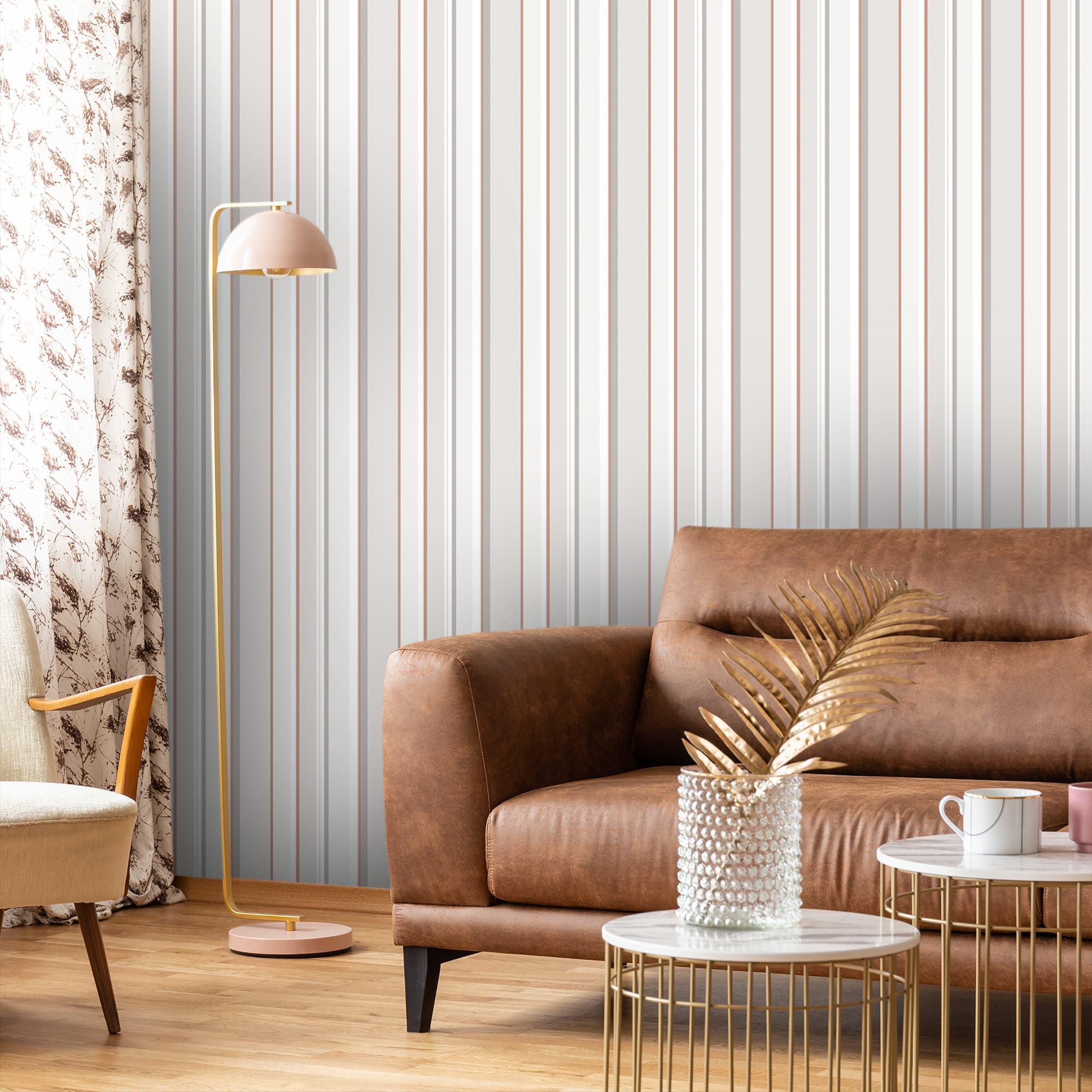Textured Wallpaper Stripes in Copper|Grey