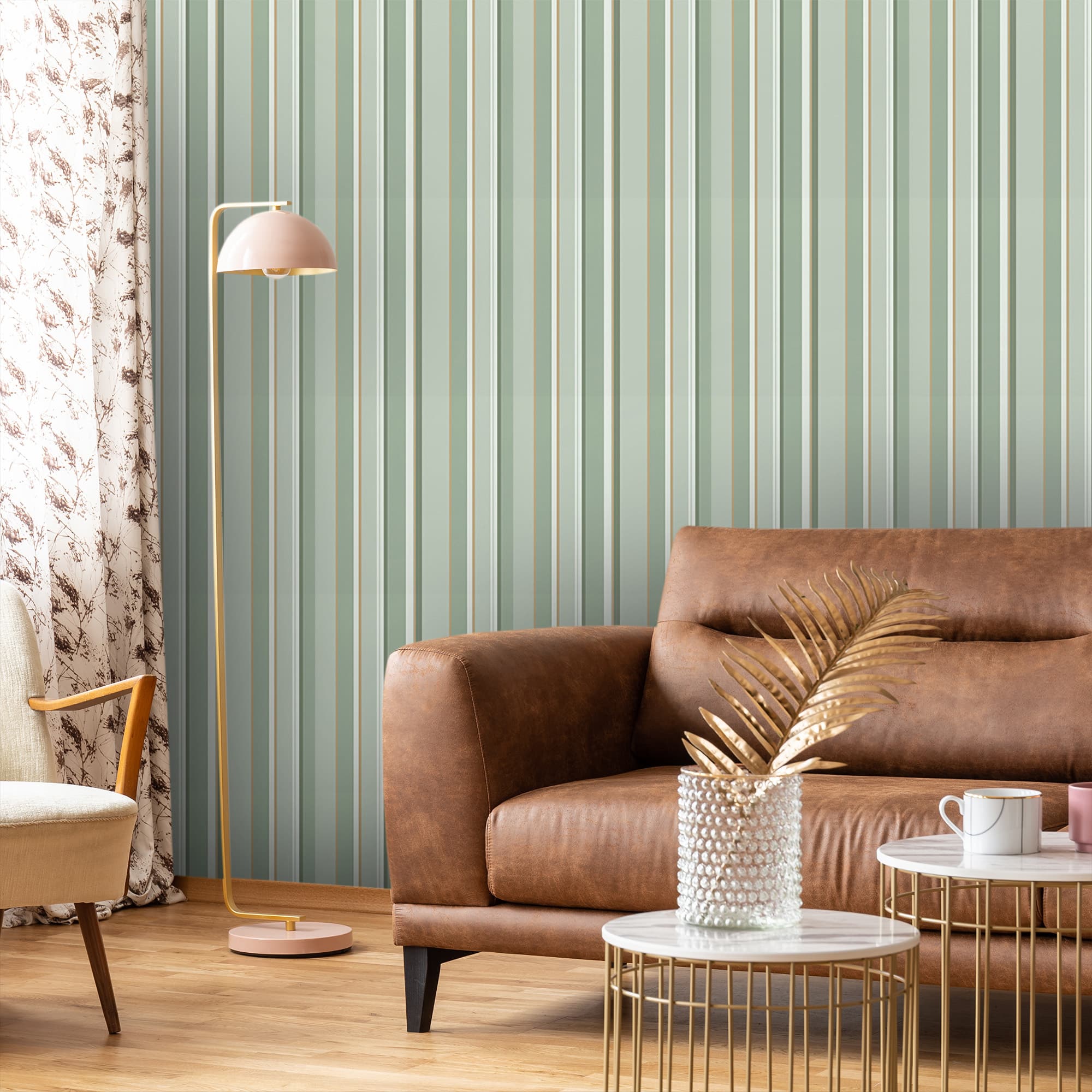 Textured Wallpaper Stripes in Green|Gold