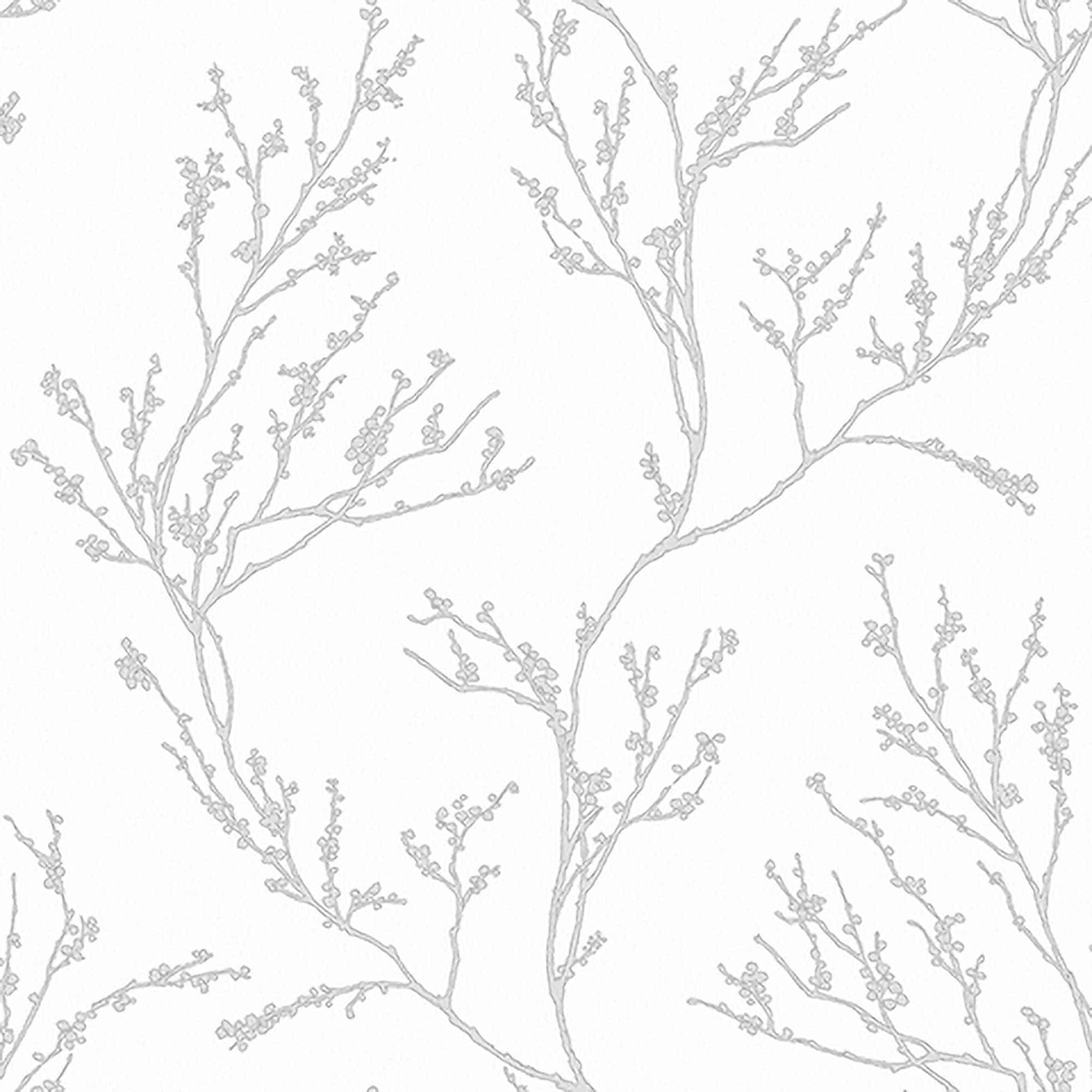 Textured Wallpaper Floral in White|Silver