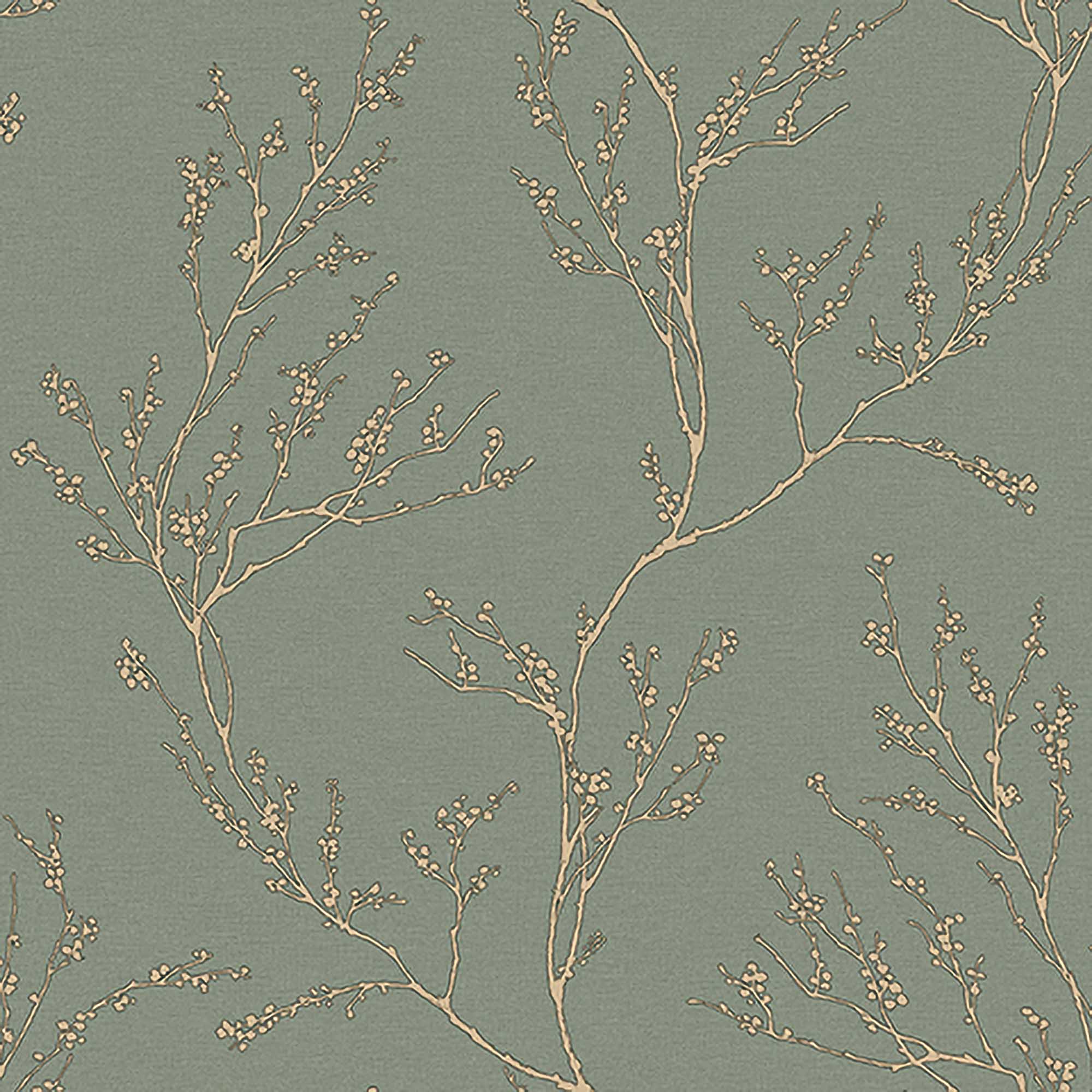 Textured Wallpaper Floral in Green|Gold