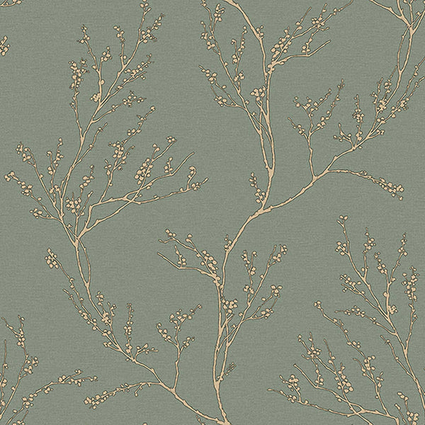 Textured Wallpaper Floral in Green|Gold