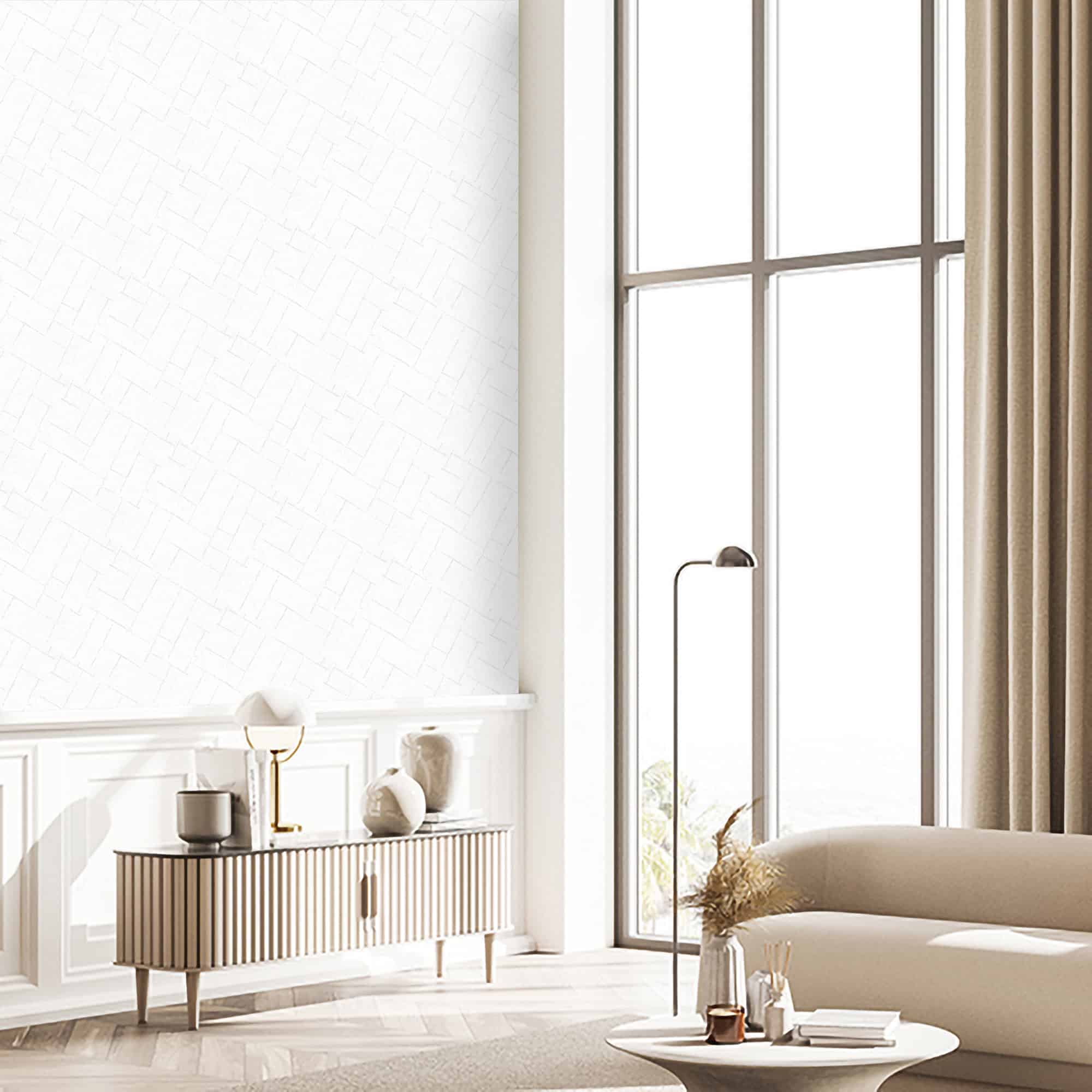 Textured Wallpaper Herringbone|Distressed|Plastered|Grunge in White|Silver