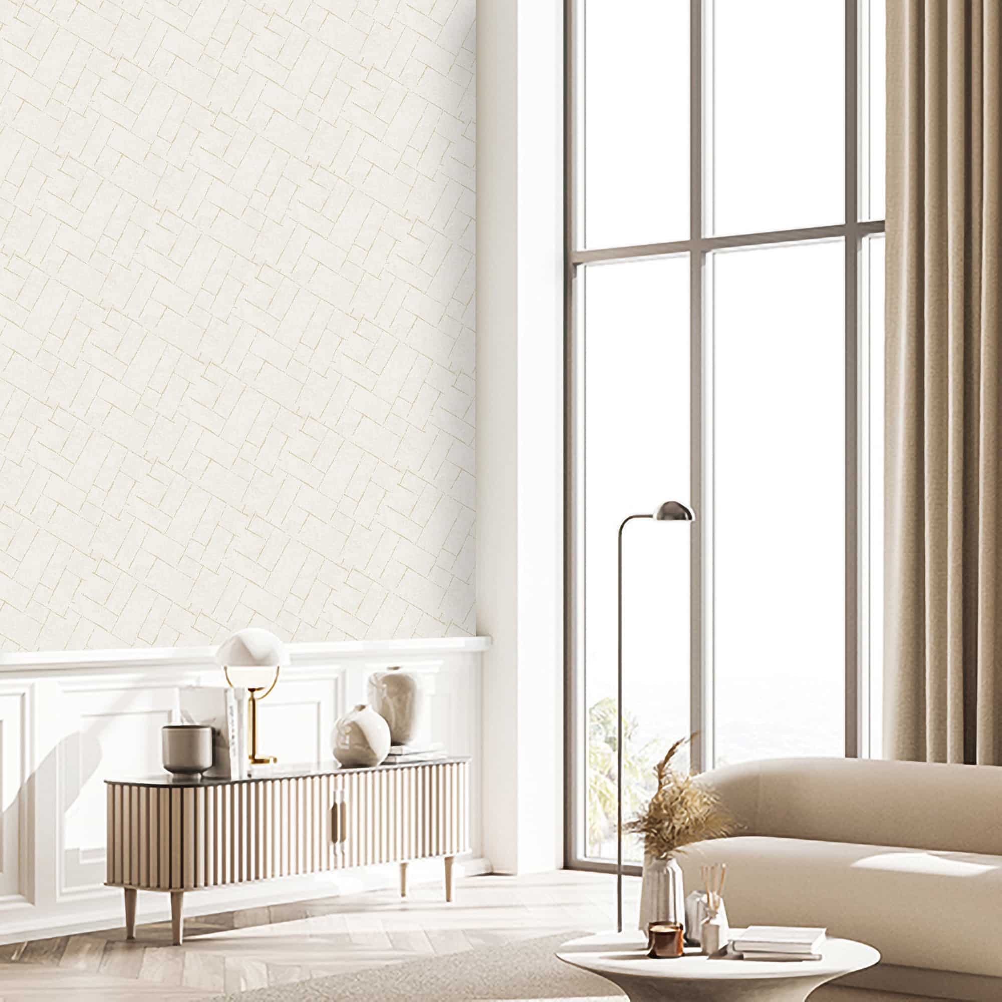 Textured Wallpaper Herringbone|Distressed|Plastered|Grunge in Cream|Gold