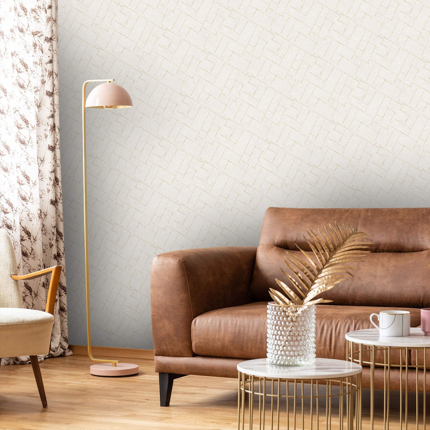 Textured Wallpaper Herringbone|Distressed|Plastered|Grunge in Cream|Gold