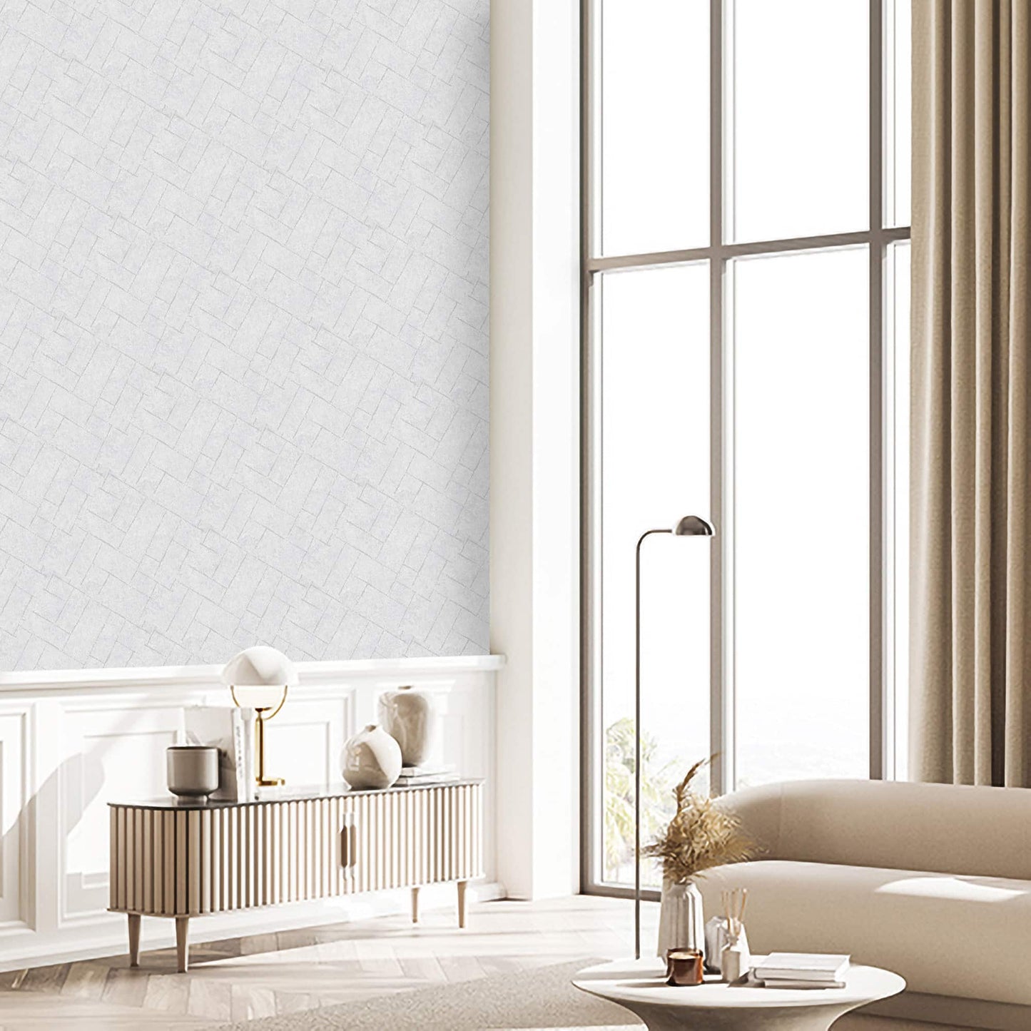 Textured Wallpaper Herringbone|Distressed|Plastered|Grunge in Grey|Silver