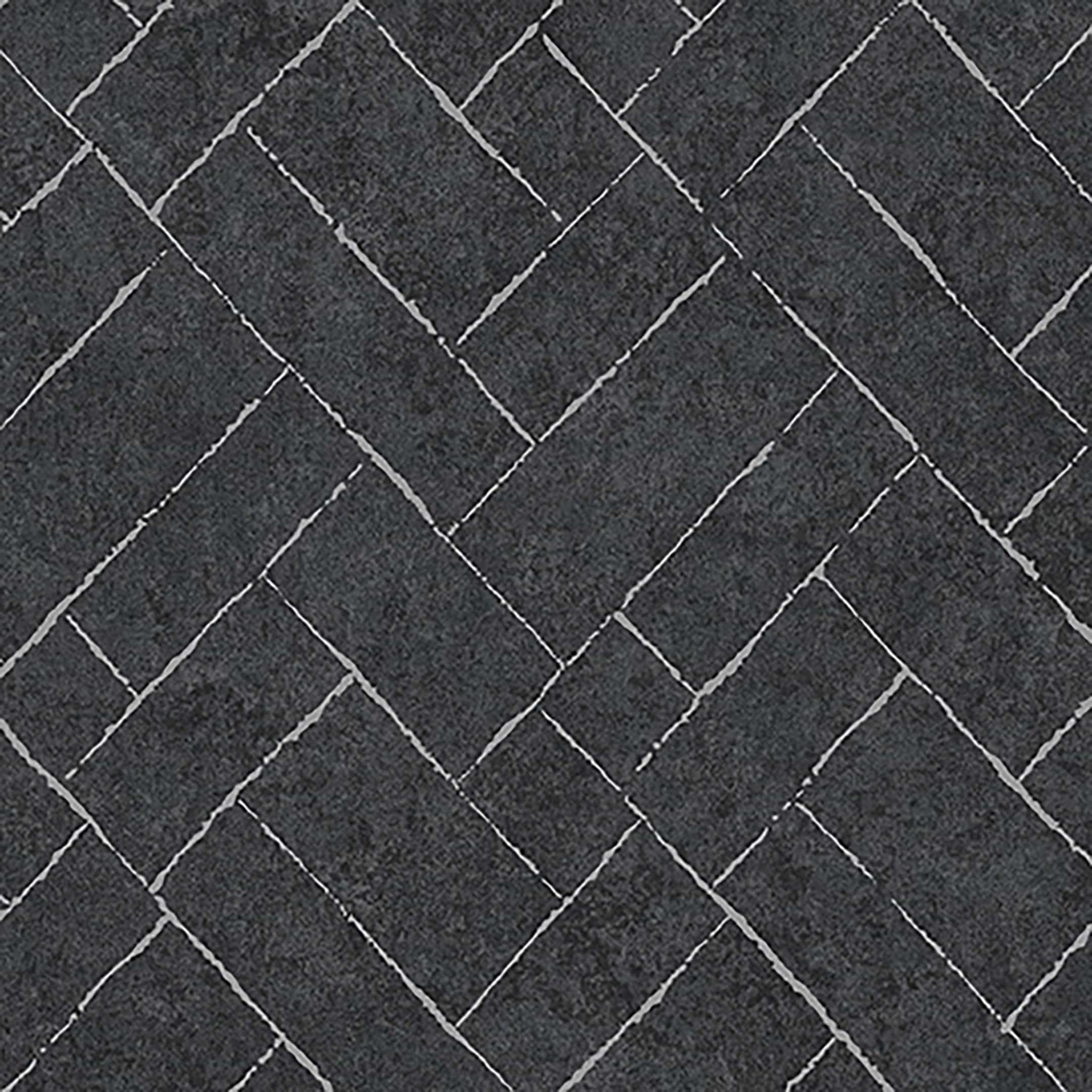 Textured Wallpaper Herringbone|Distressed|Plastered|Grunge in Black|Silver