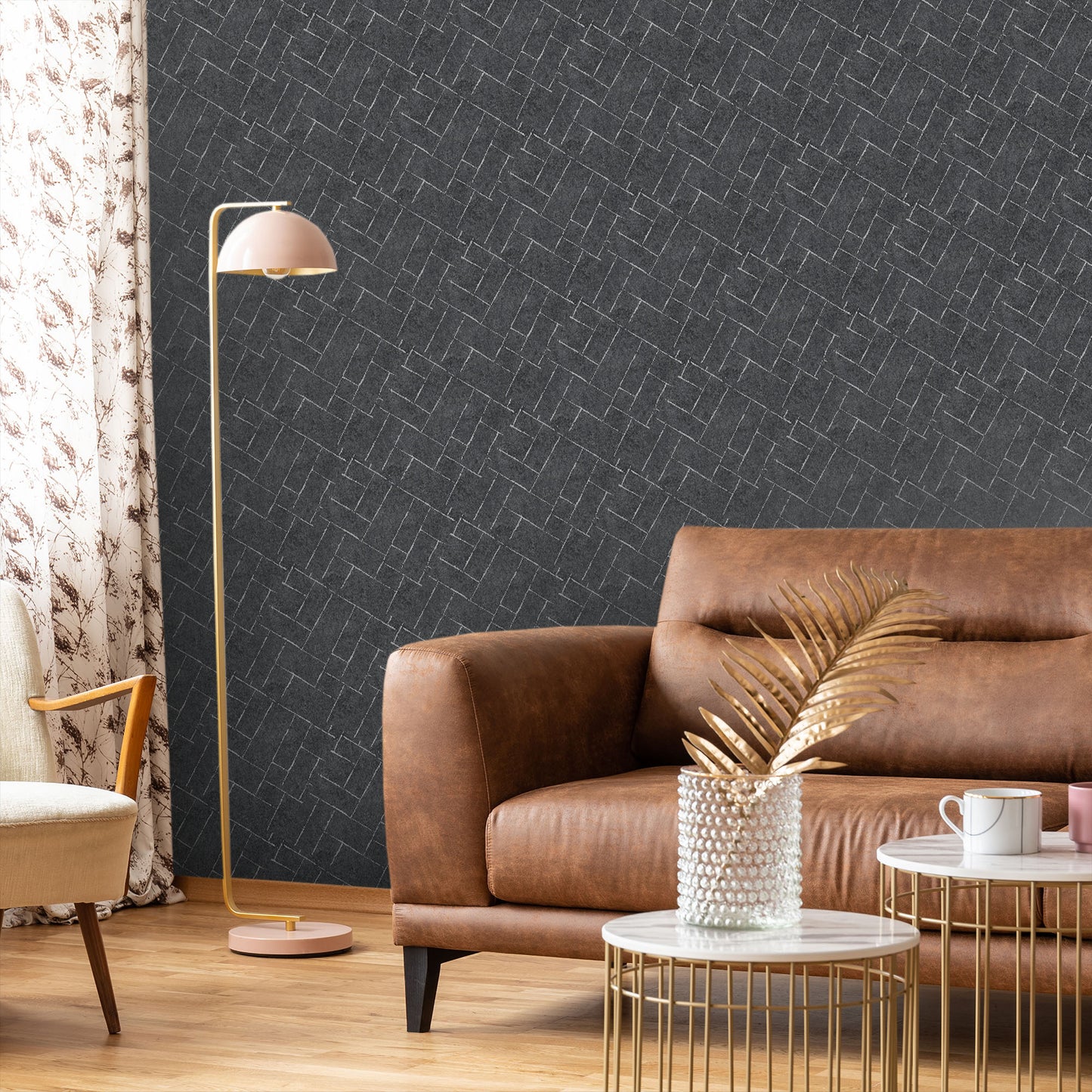 Textured Wallpaper Herringbone|Distressed|Plastered|Grunge in Black|Silver