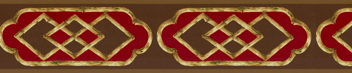 Prepasted Wallpaper Border - Abstract Brown, Red Shapes Wall Border Retro Design, 15 ft x 5.5 in (4.57m x 13.97cm)