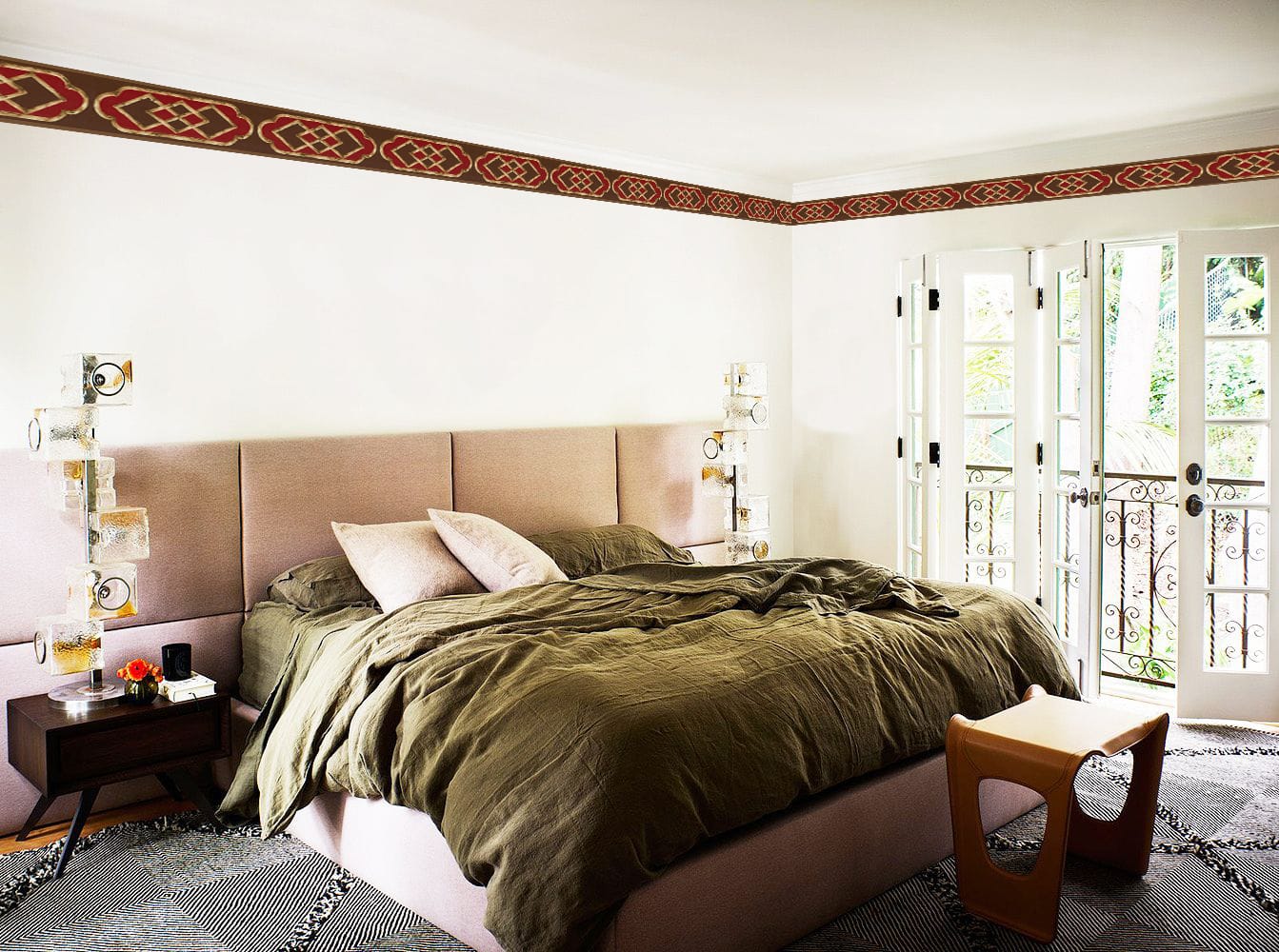 Prepasted Wallpaper Border - Abstract Brown, Red Shapes Wall Border Retro Design, 15 ft x 5.5 in (4.57m x 13.97cm)