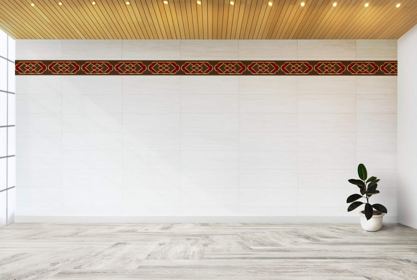 Prepasted Wallpaper Border - Abstract Brown, Red Shapes Wall Border Retro Design, 15 ft x 5.5 in (4.57m x 13.97cm)