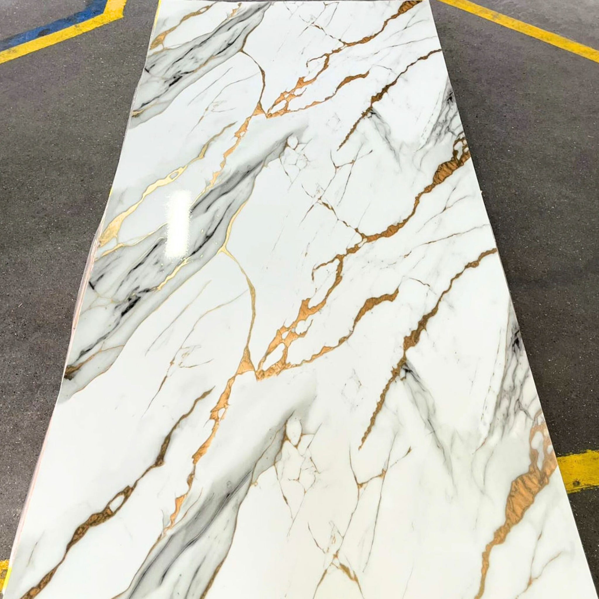 UV Marble Full Size Wall Panels 4ft x 9ft, High Gloss Panels - Backsplash, Bathroom, Accent Walls - White, Grey, Gold Veins