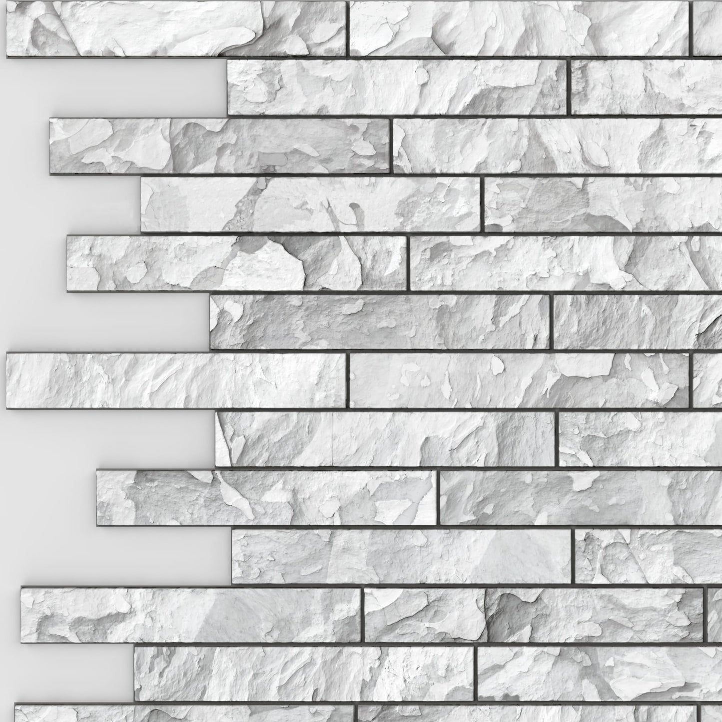 White Grey Faux Stone PVC 3D Wall Panel, 3.2 ft X 2.1 ft (99cm X 65cm), Interior Design Wall Paneling Decor, Total Coverage 6.9 sq. ft. (0.6 sq. m) - Single
