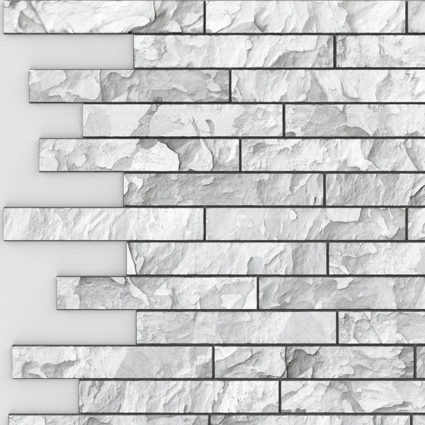White Grey Faux Stone PVC 3D Wall Panel, 3.2 ft X 2.1 ft (99cm X 65cm), Interior Design Wall Paneling Decor, Total Coverage 6.9 sq. ft. (0.6 sq. m) - Single