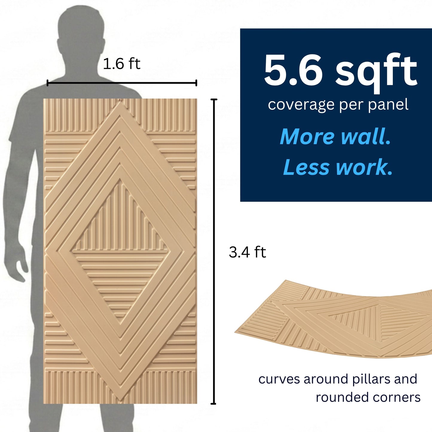 3D Peel and Stick Wall Panels - Soft-Touch Matte Finish, 1.6 ft X 3.4 ft - Moccasin