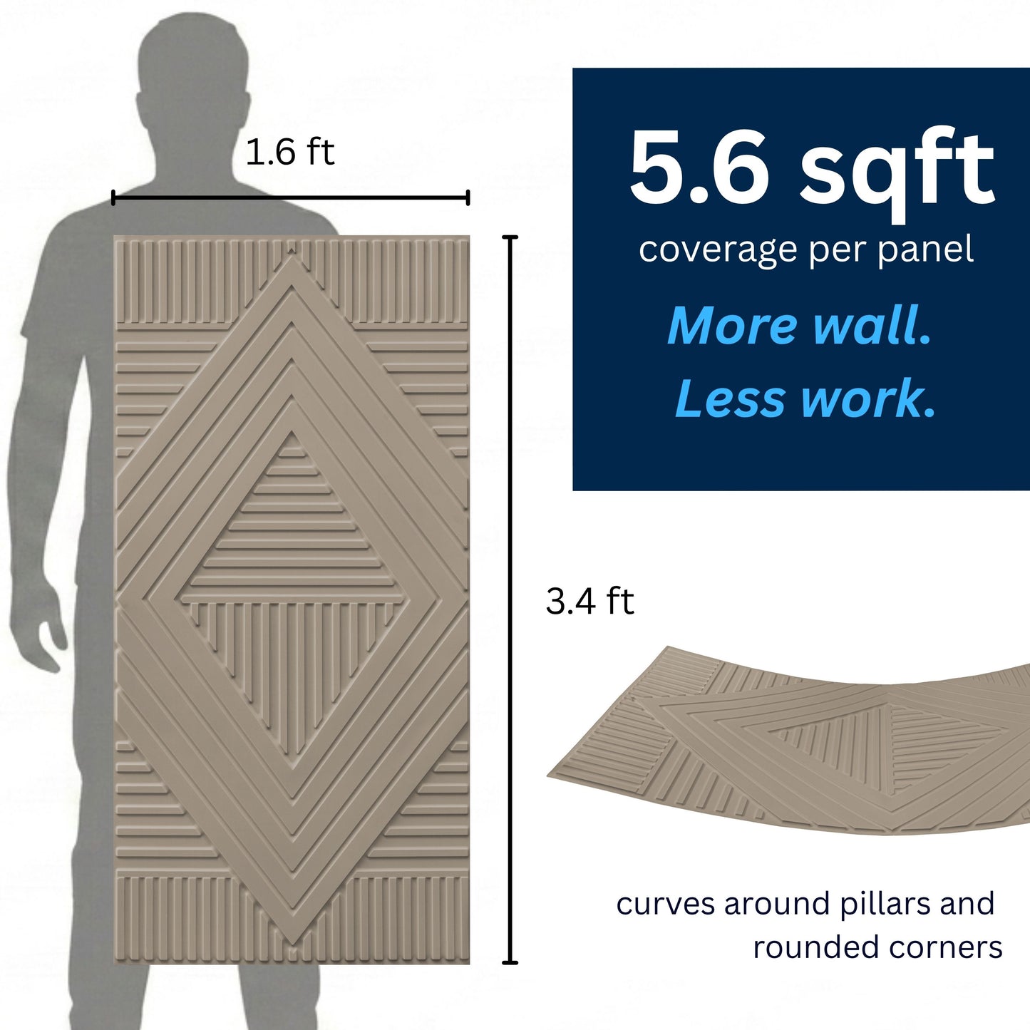 3D Peel and Stick Wall Panels - Soft-Touch Matte Finish, 1.6 ft X 3.4 ft - Alpaca Grey